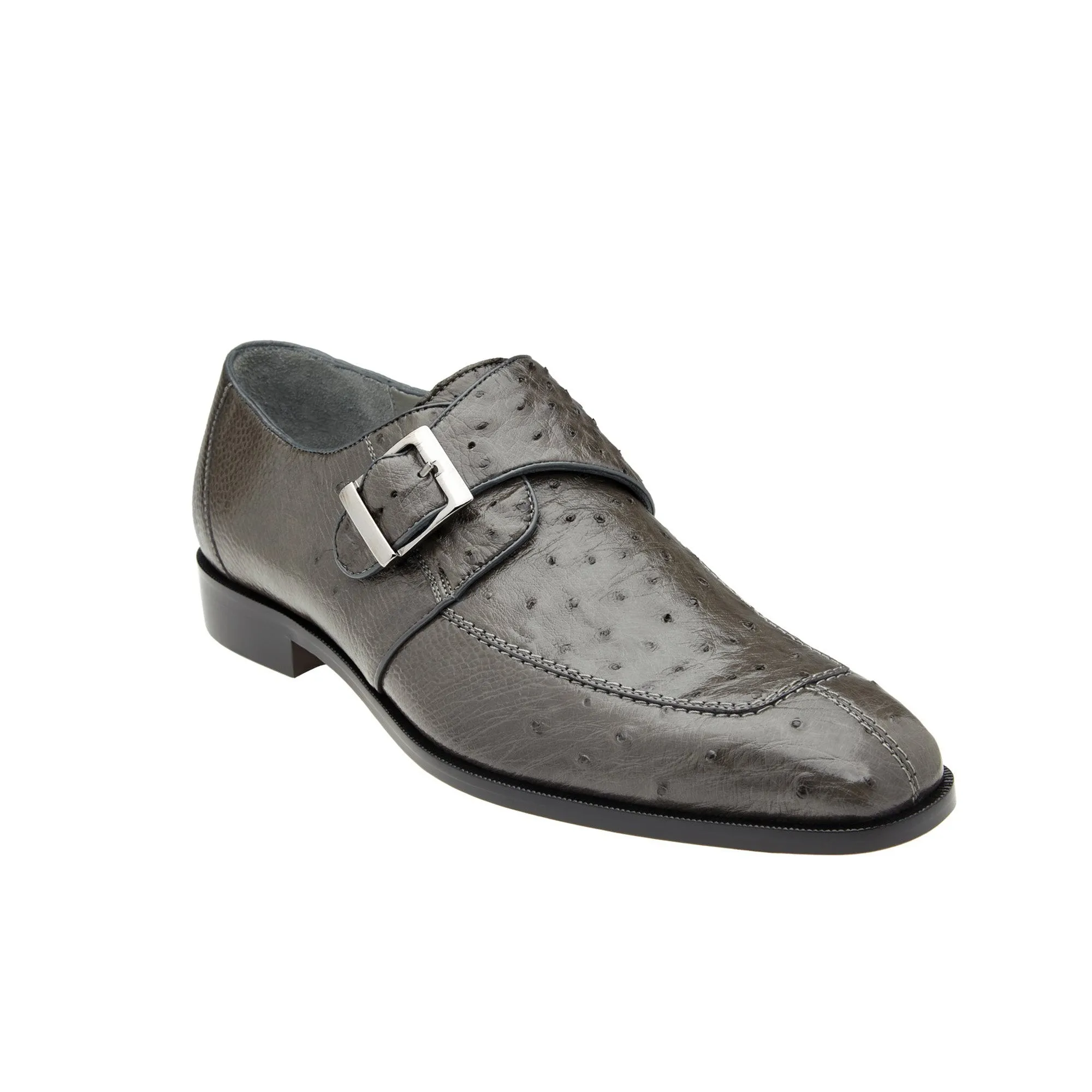 Chaussures de luxe Belvedere en peau exotique Belvedere Josh en autruche véritable grise à bout fendu et bride moine