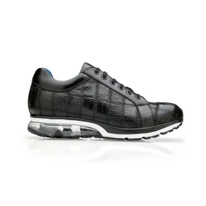 Belvedere Exotic Skin Shoes Belvedere Magnus in Black Ostrich Patchwork Sneakers