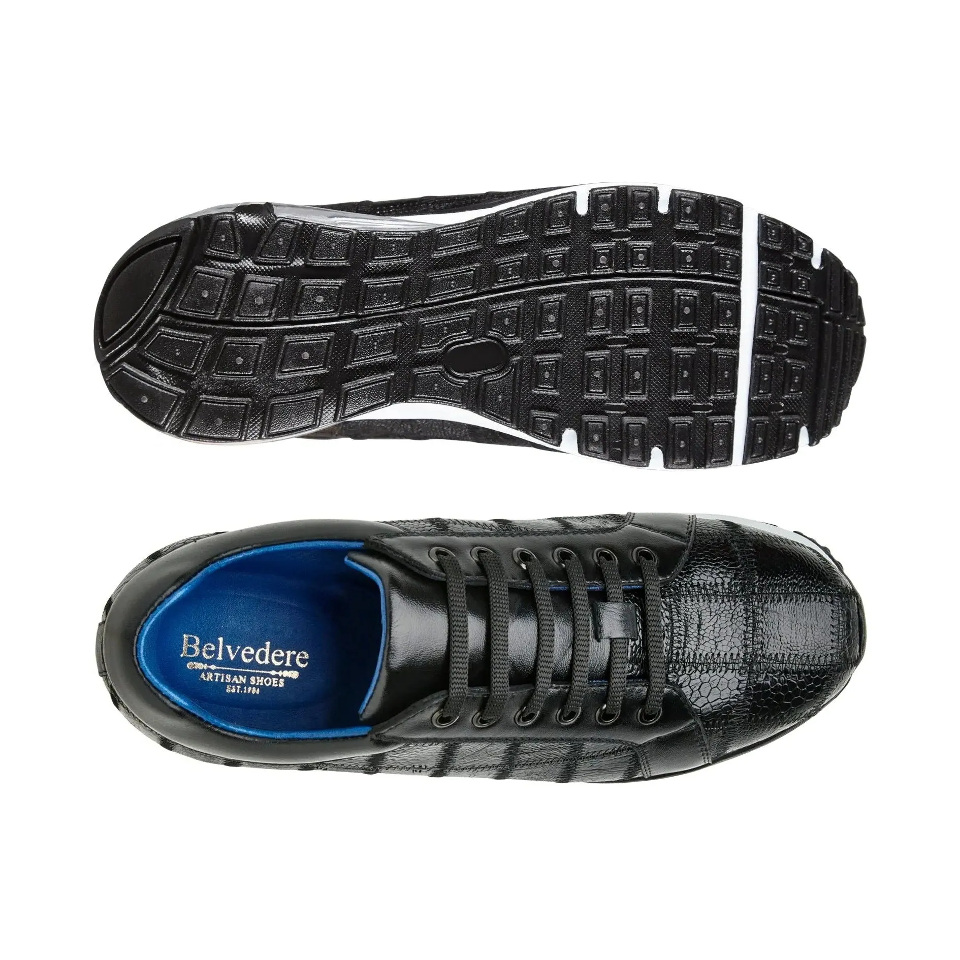 Chaussures Belvedere en Peau Exotique Sneakers Belvedere Magnus en Patchwork d'Autruche Noire
