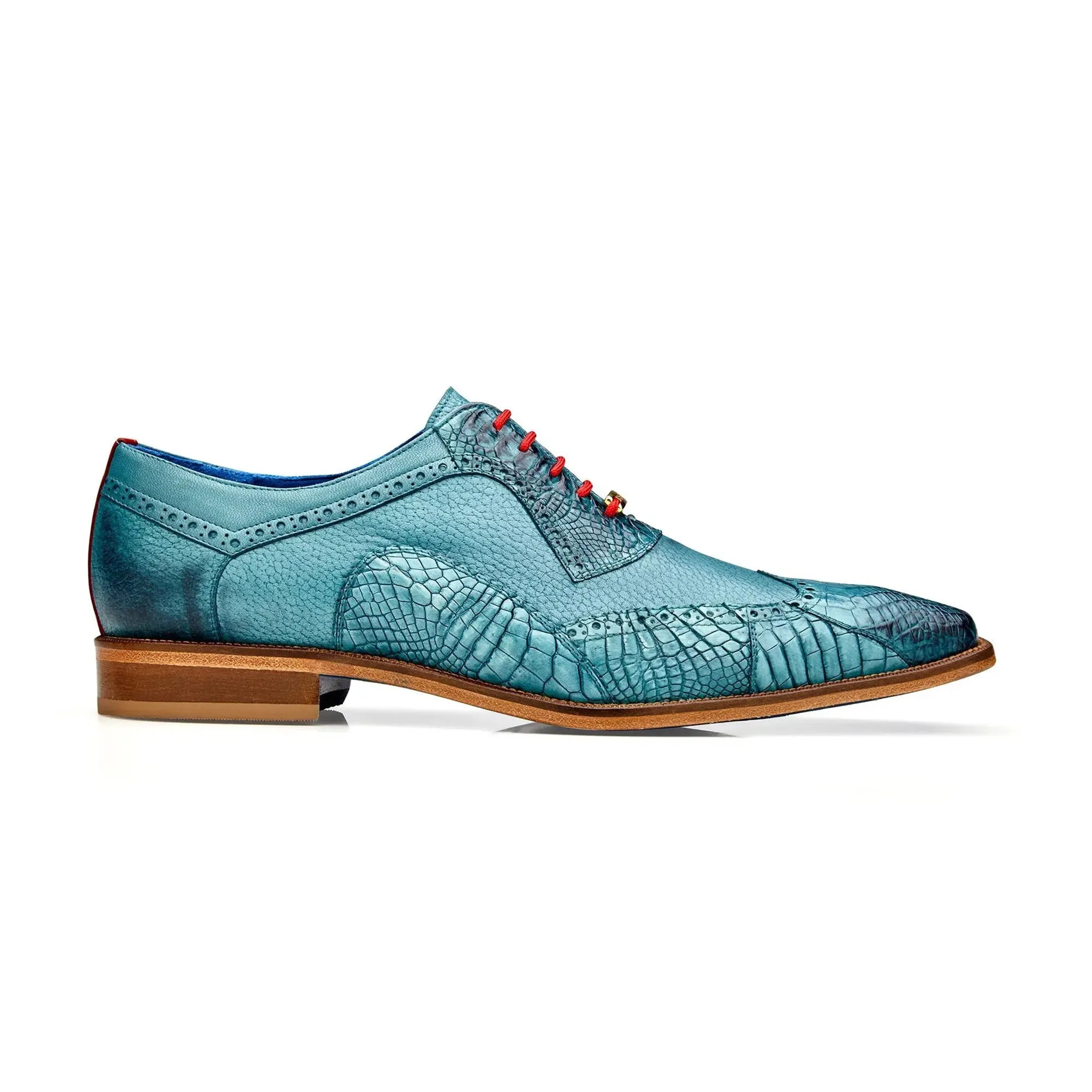 Chaussures habillées Belvedere Roberto en alligator antique aqua et cuir Belvedere Exotic Skin