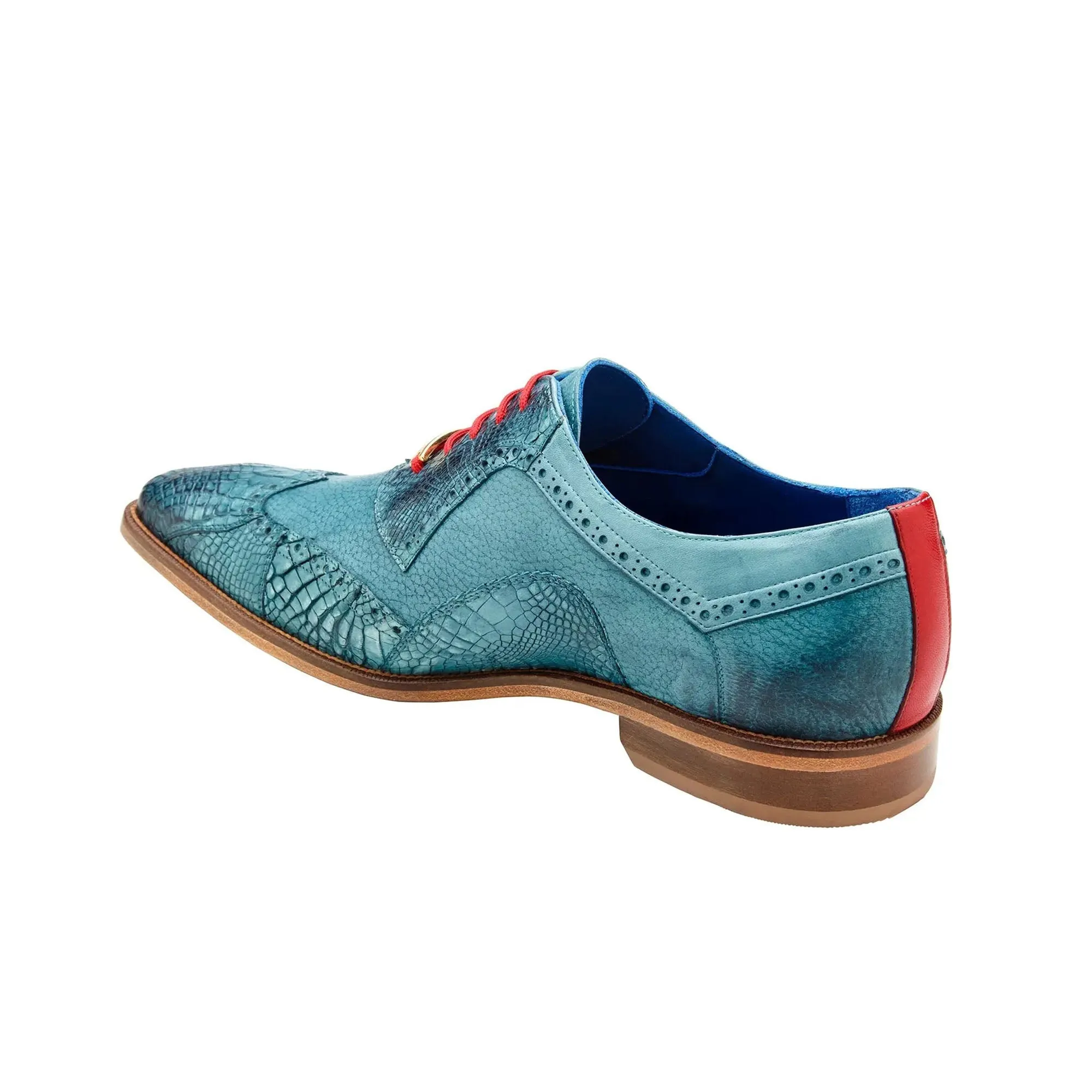 Chaussures habillées Belvedere Roberto en alligator antique aqua et cuir Belvedere Exotic Skin