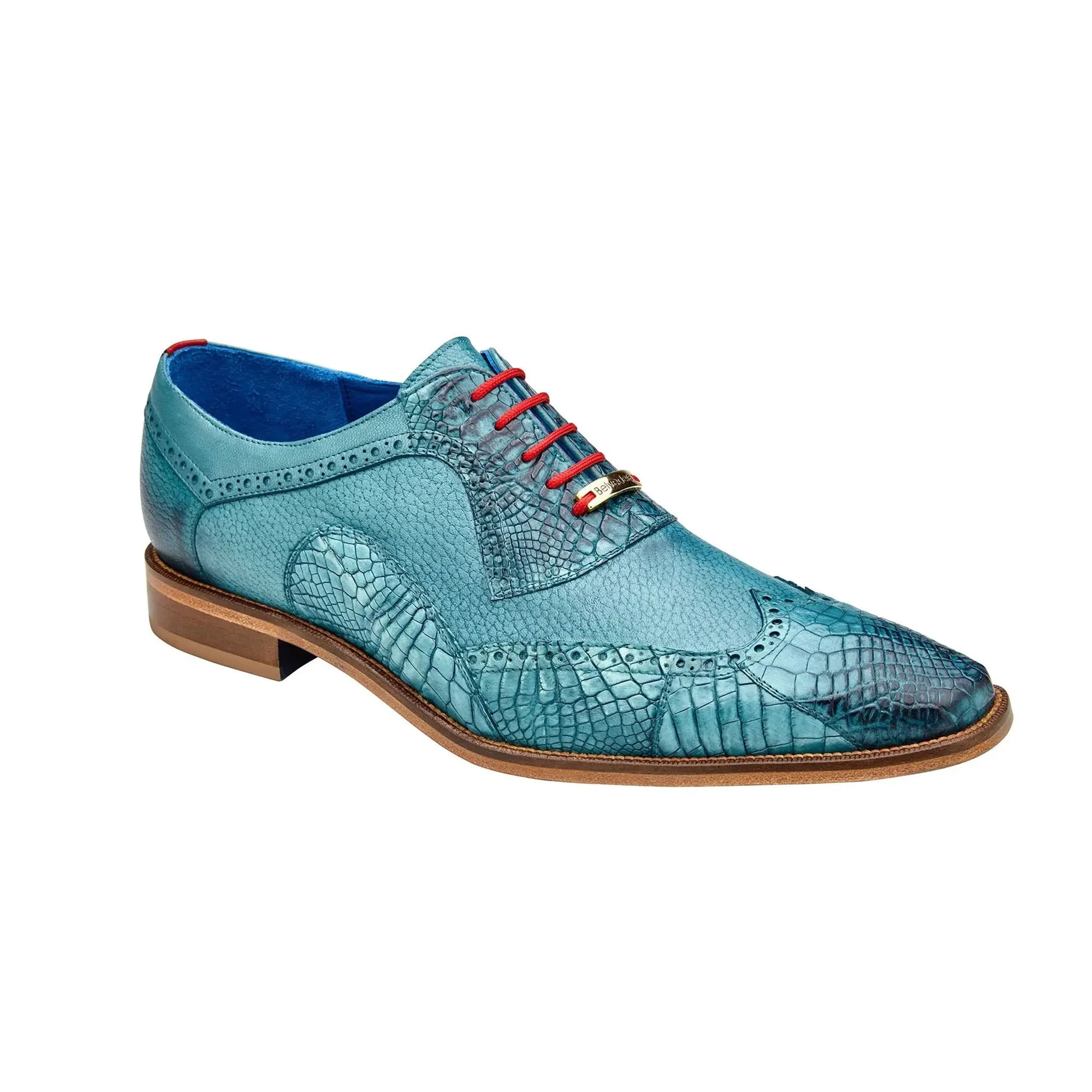 Chaussures habillées Belvedere Roberto en alligator antique aqua et cuir Belvedere Exotic Skin