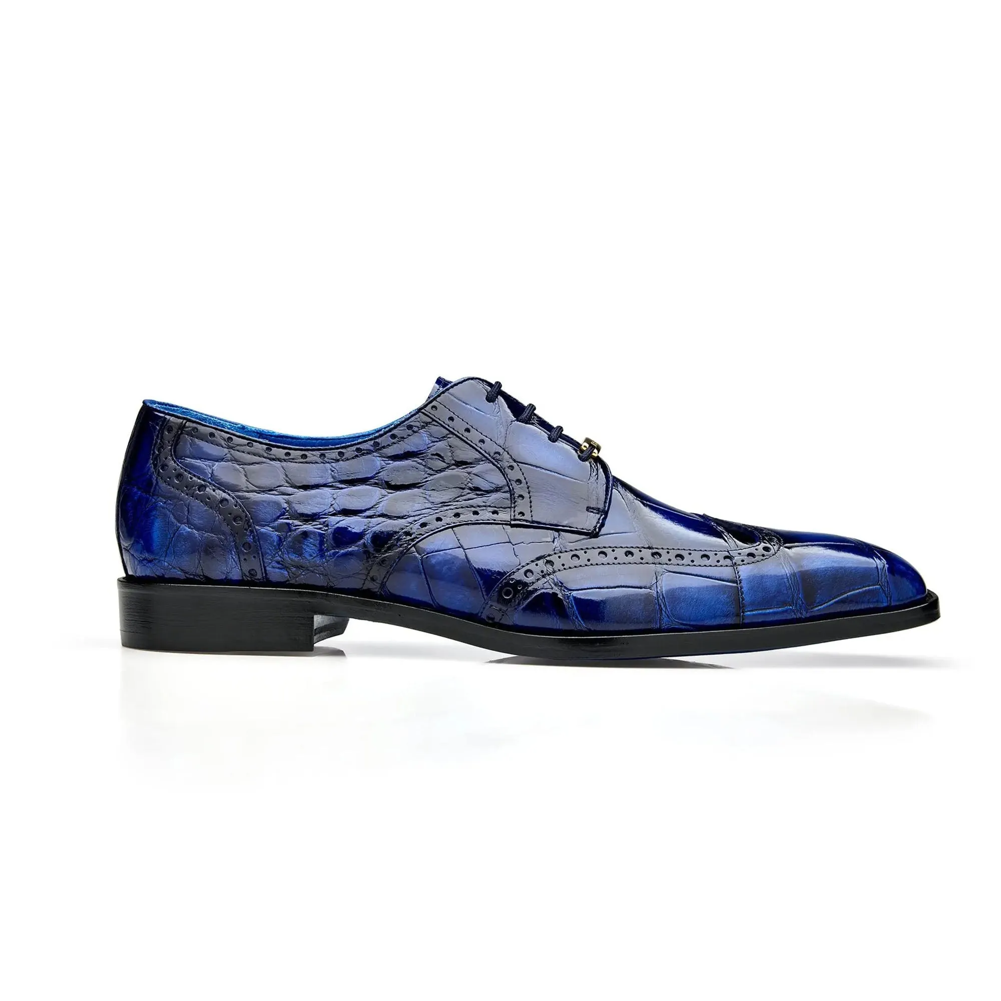 Chaussures Belvedere en peau exotique Belvedere Santo en crocodile bleu antique Oxford