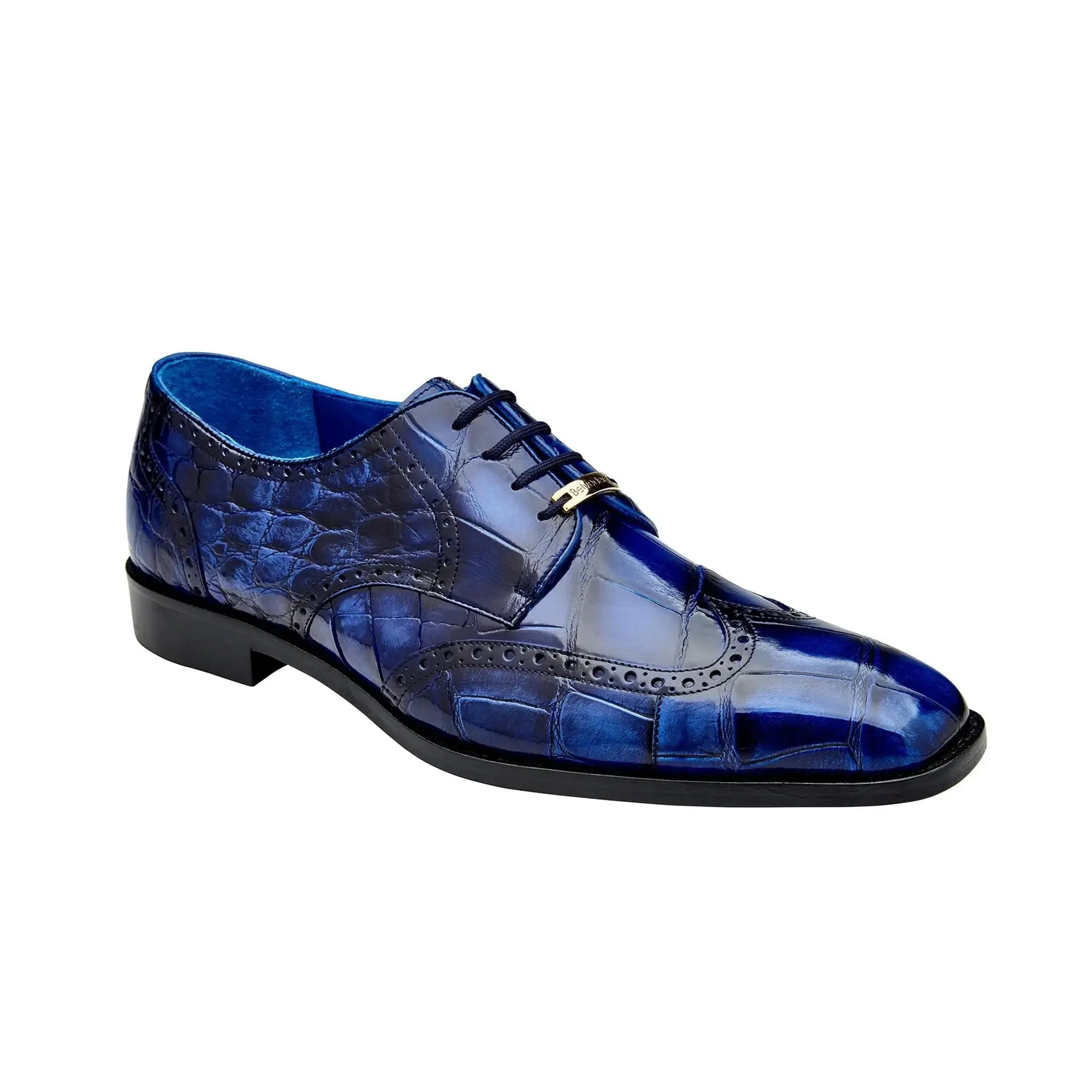 Chaussures Belvedere en peau exotique Belvedere Santo en crocodile bleu antique Oxford