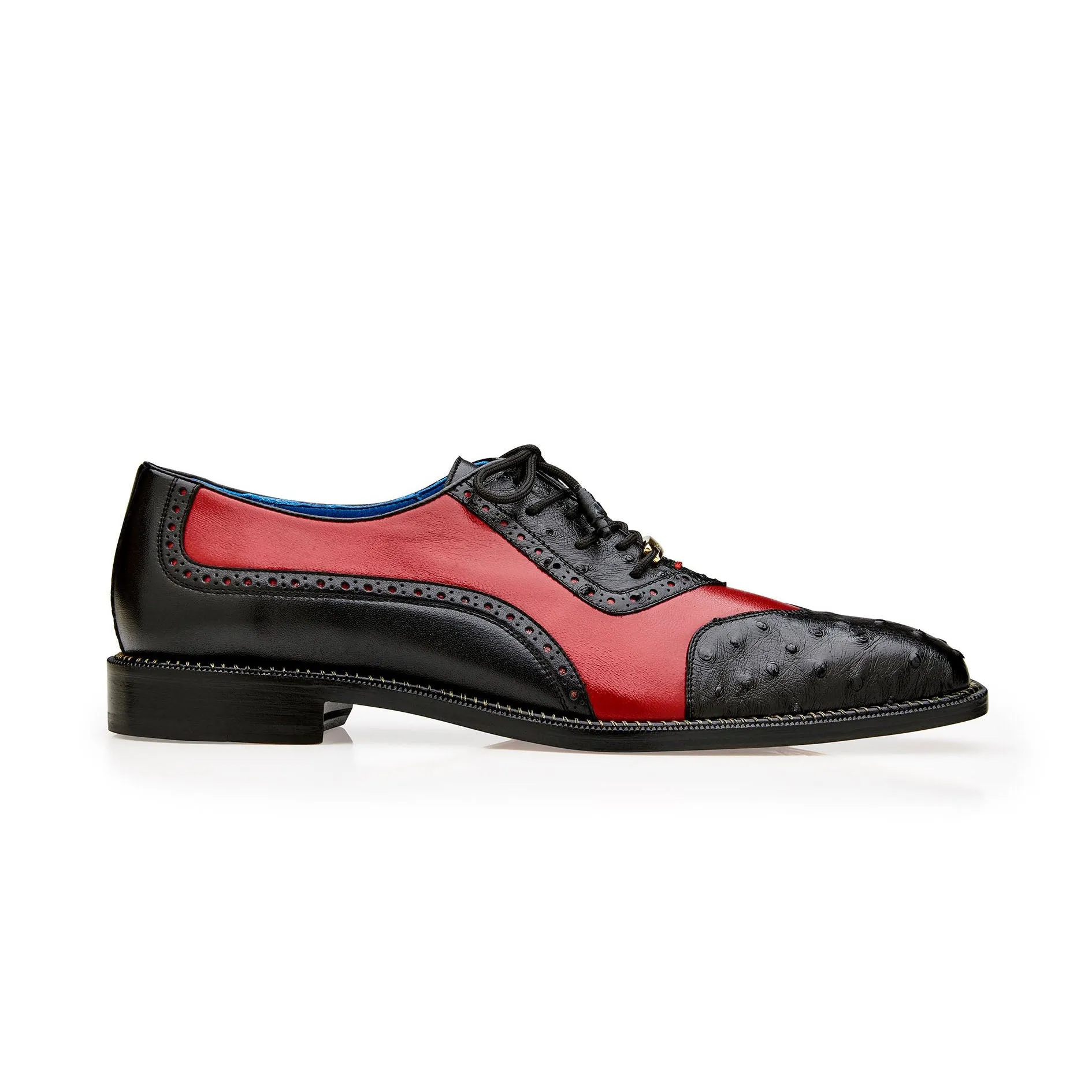 Chaussures habillées Belvedere Sesto en peau exotique noire / rouge en plume d'autruche et cuir
