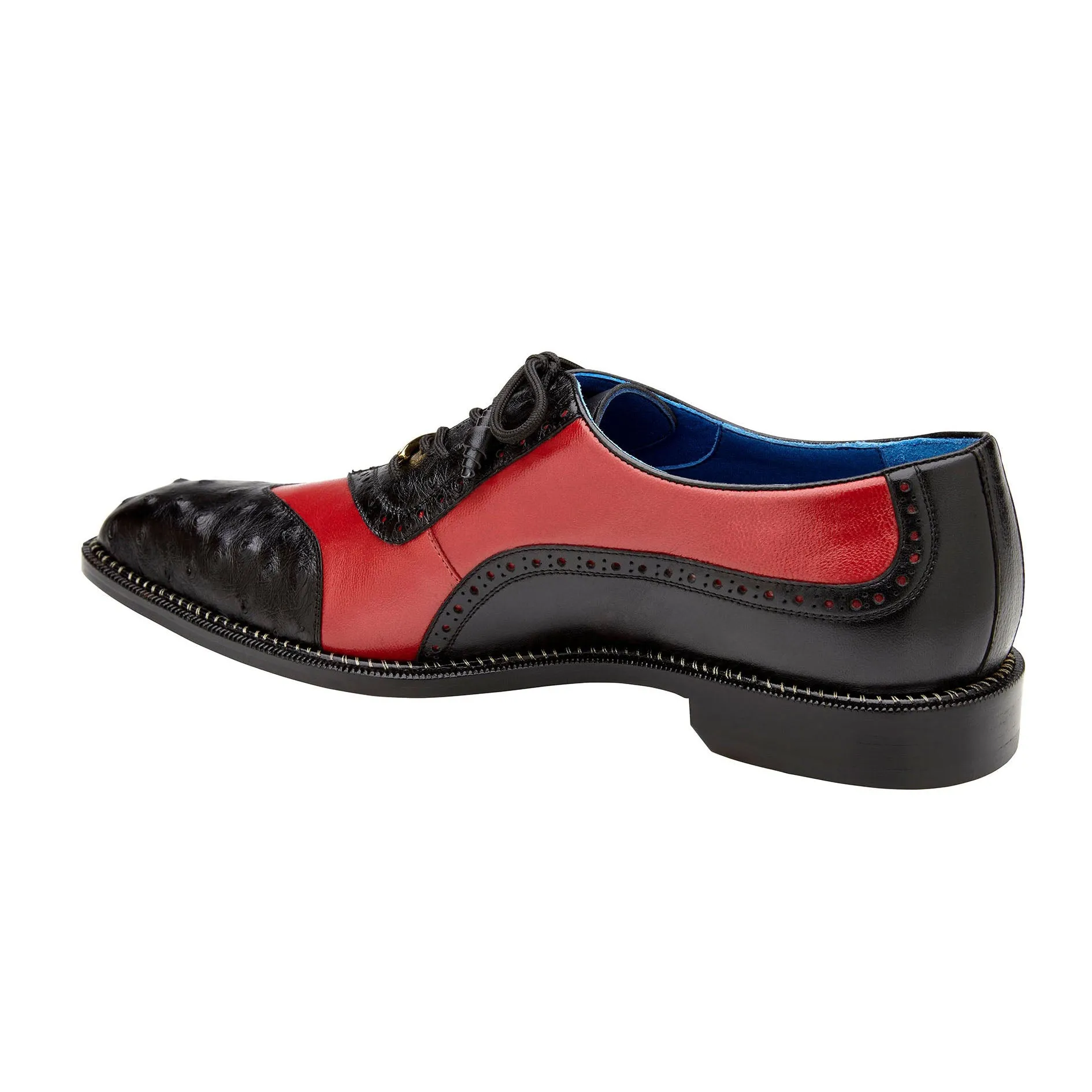 Chaussures habillées Belvedere Sesto en peau exotique noire / rouge en plume d'autruche et cuir