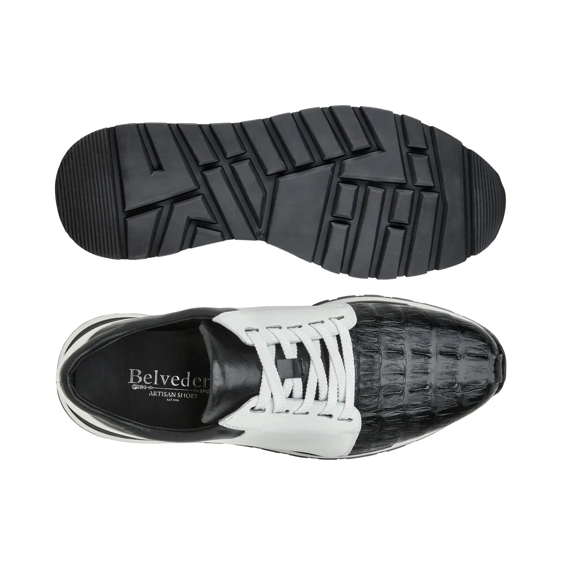 Chaussures Belvedere Exotic Skin Belvedere Titan en Noir / Blanc en Crocodile Caïman et Cuir Sneakers