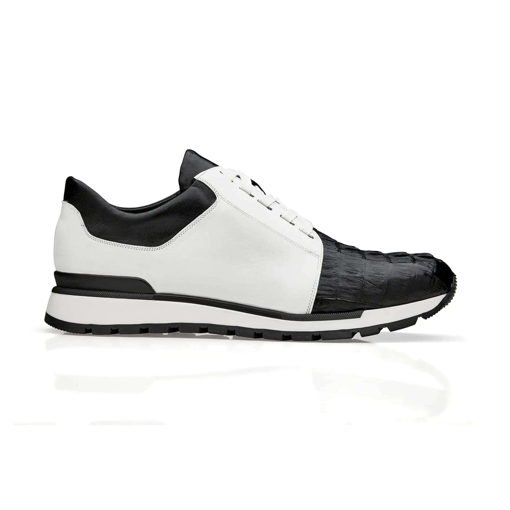 Chaussures Belvedere Exotic Skin Belvedere Titan en Noir / Blanc en Crocodile Caïman et Cuir Sneakers