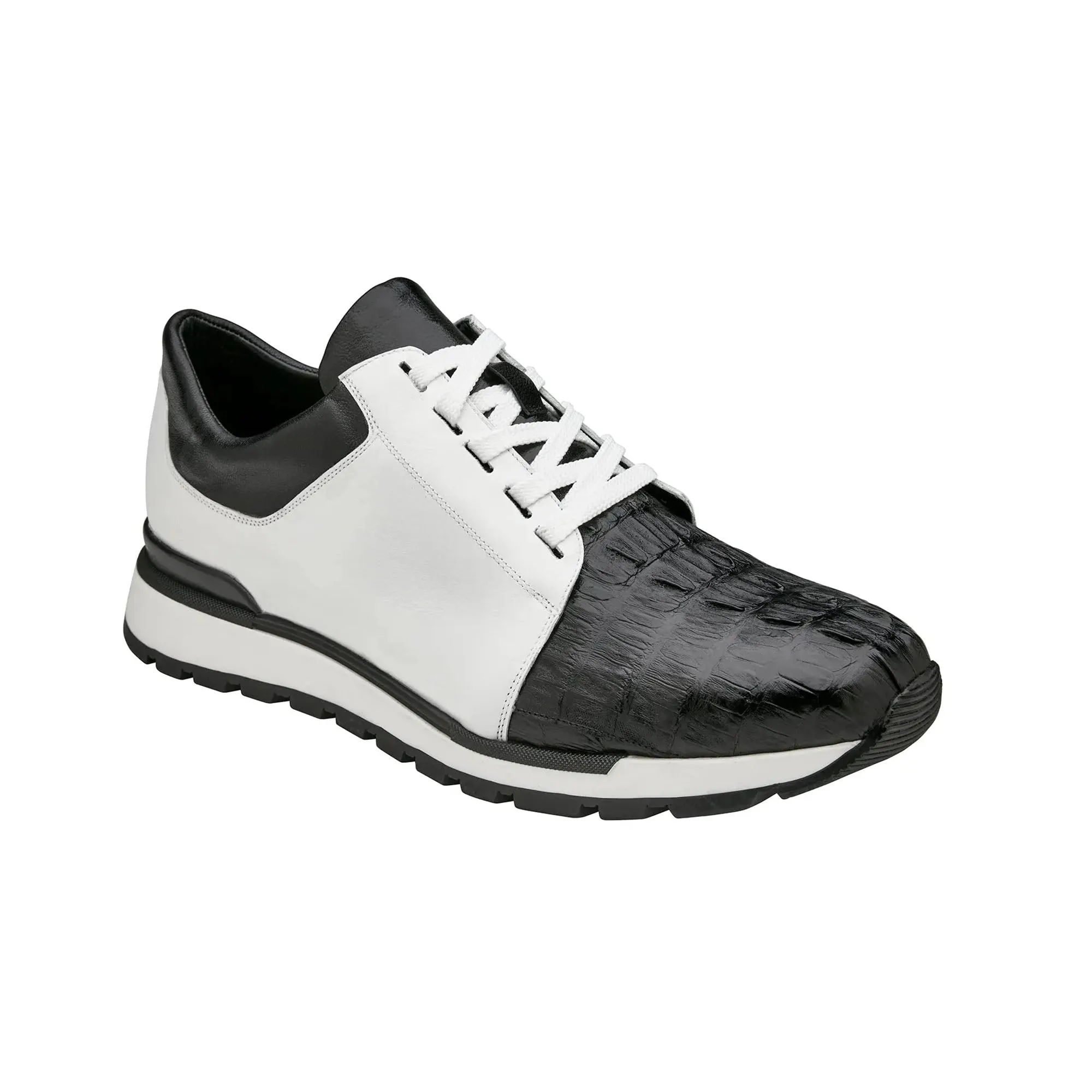 Chaussures Belvedere Exotic Skin Belvedere Titan en Noir / Blanc en Crocodile Caïman et Cuir Sneakers