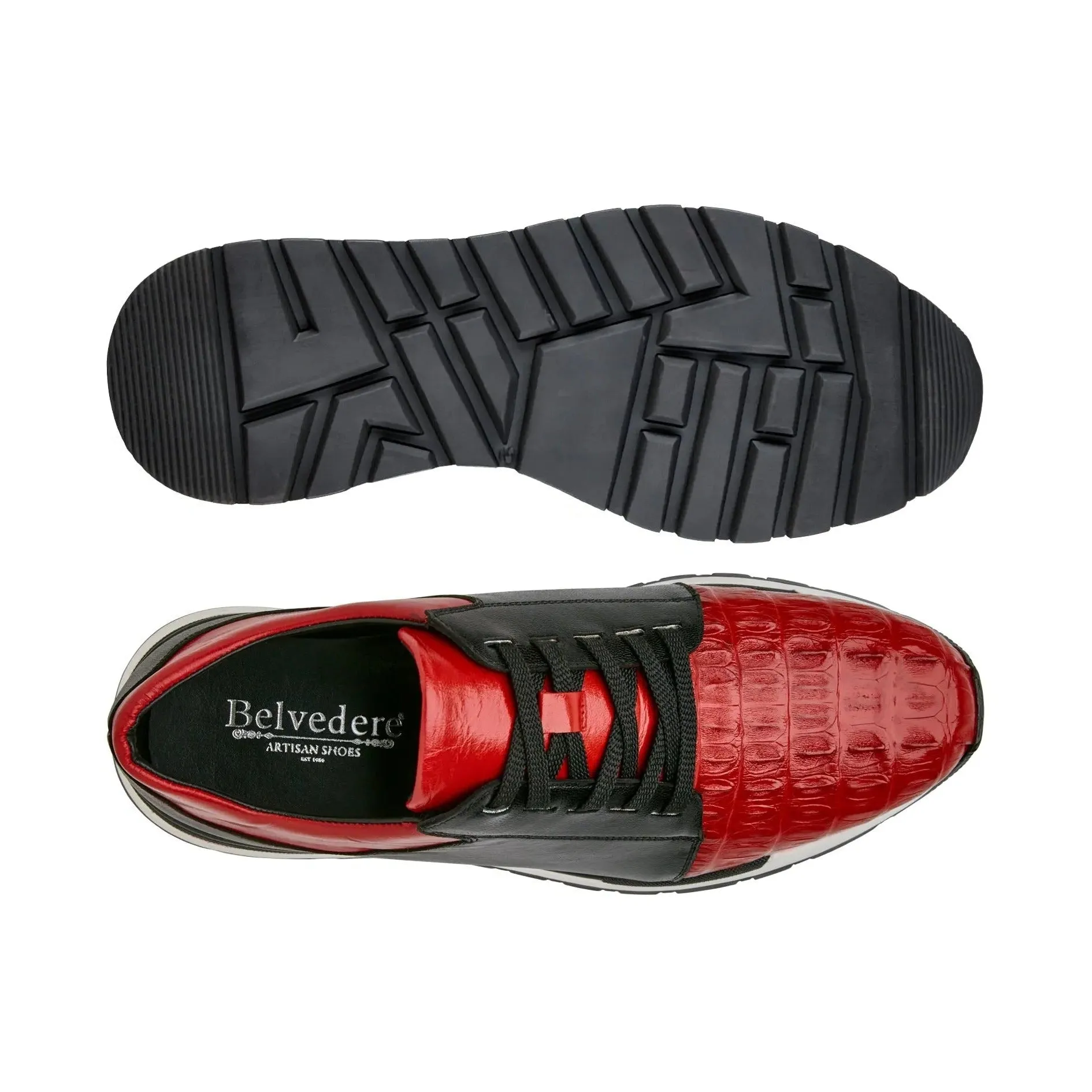 Chaussures Belvedere en peau exotique Belvedere Titan en Rouge / Noir en Caïman Crocodile & Cuir