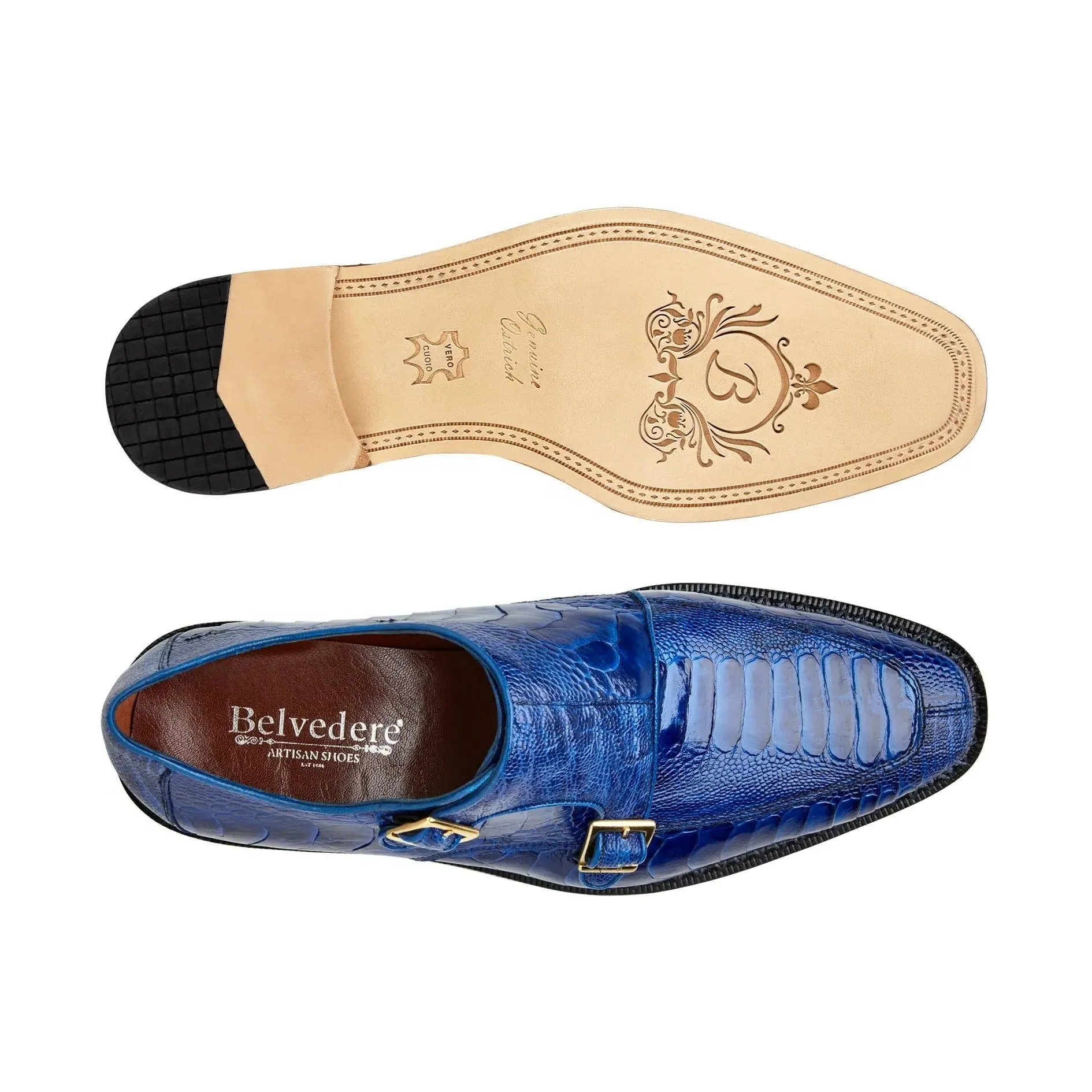 Chaussures Belvedere Exotic Skin Belvedere Valiente en Autruche Antique Ocean à bride