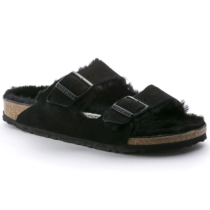 Birkenstock Chaussures Arizona Suède Noir/Doublure en Mouton