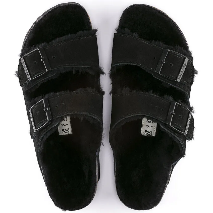 Birkenstock Chaussures Arizona Suède Noir/Doublure en Mouton
