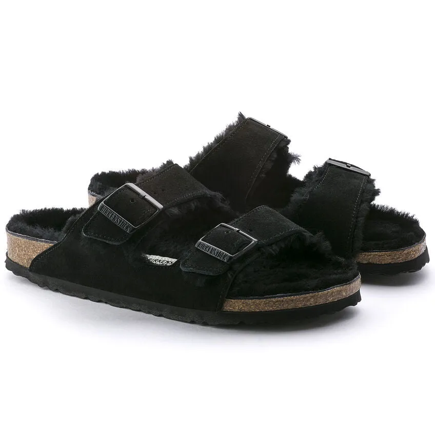 Birkenstock Chaussures Arizona Suède Noir/Doublure en Mouton