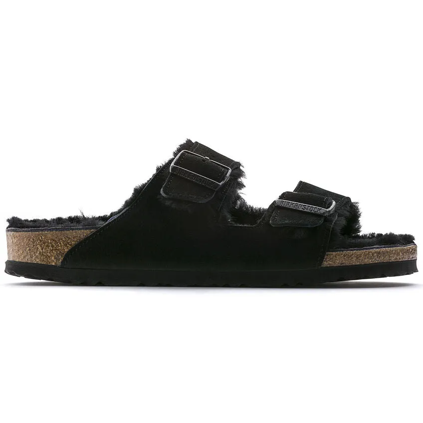 Birkenstock Chaussures Arizona Suède Noir/Doublure en Mouton