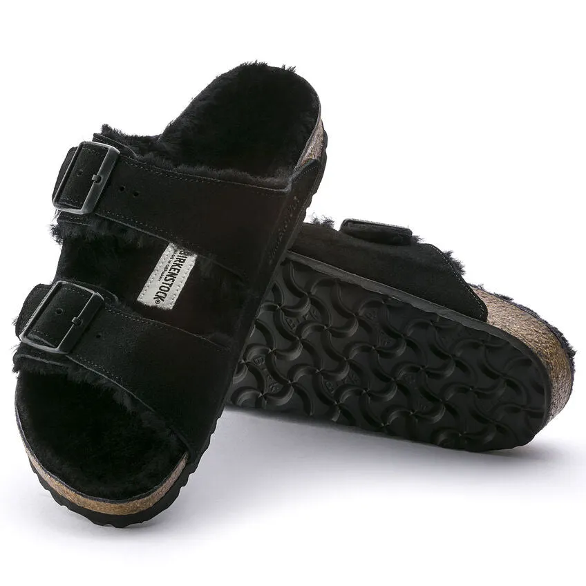 Birkenstock Chaussures Arizona Suède Noir/Doublure en Mouton