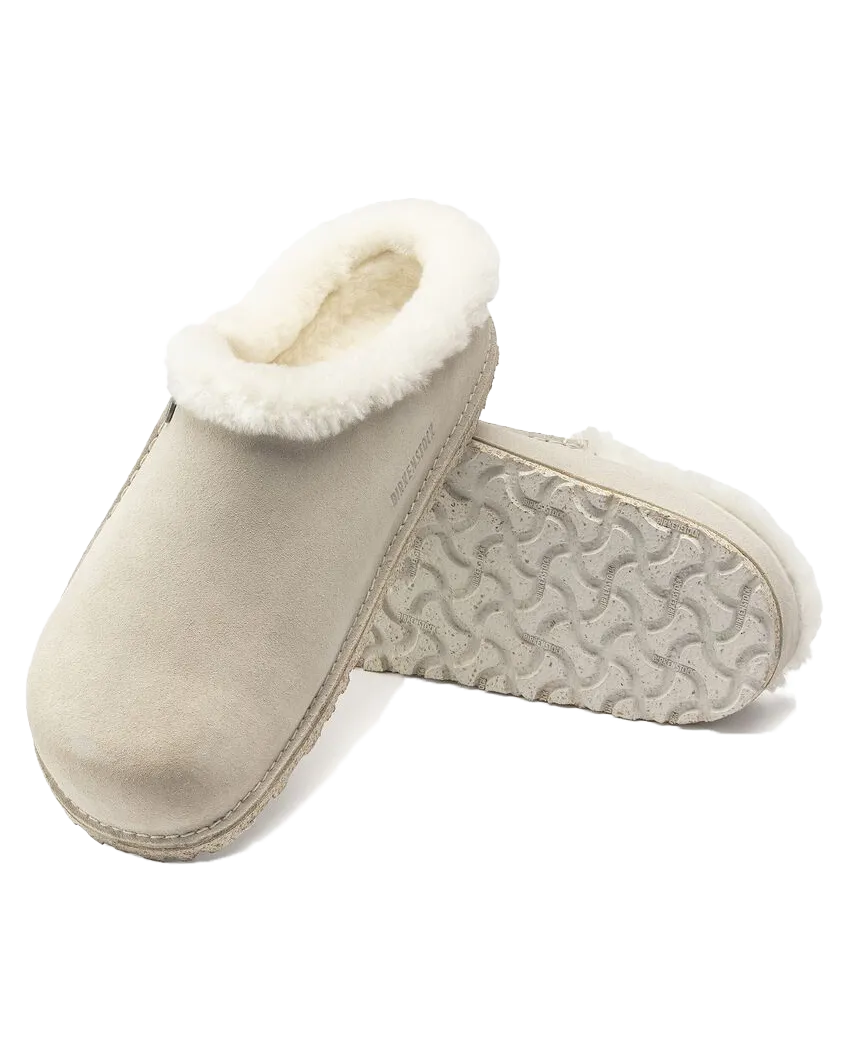 Birkenstock Chaussons Zermatt en Suède et Cuir Premium de couleur Blanc Antique