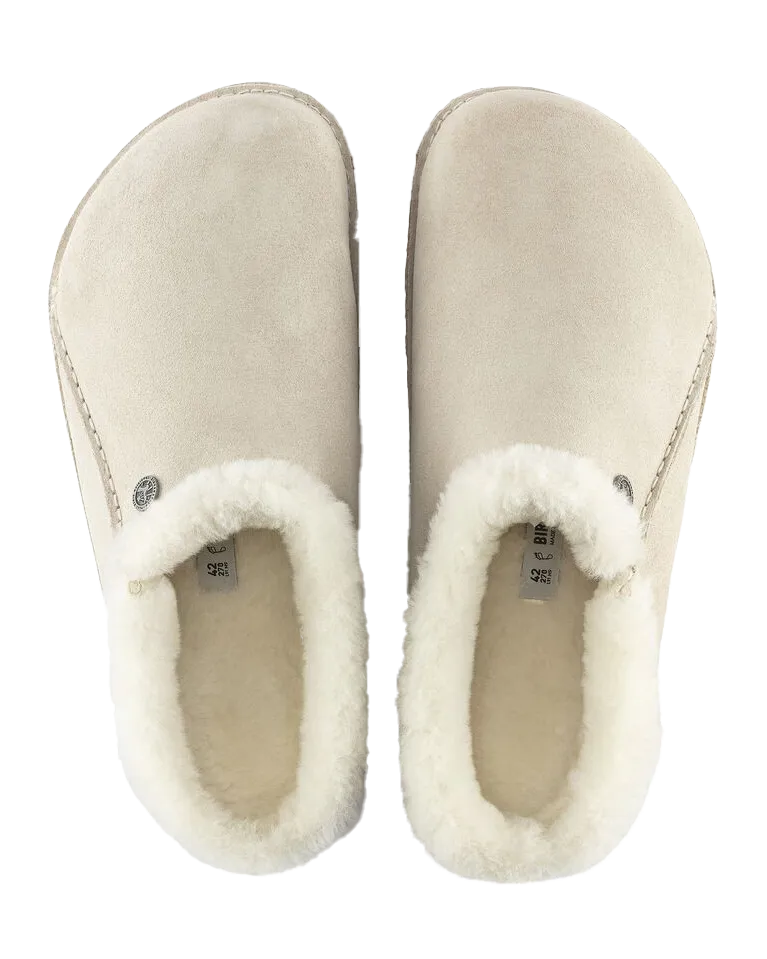 Birkenstock Chaussons Zermatt en Suède et Cuir Premium de couleur Blanc Antique