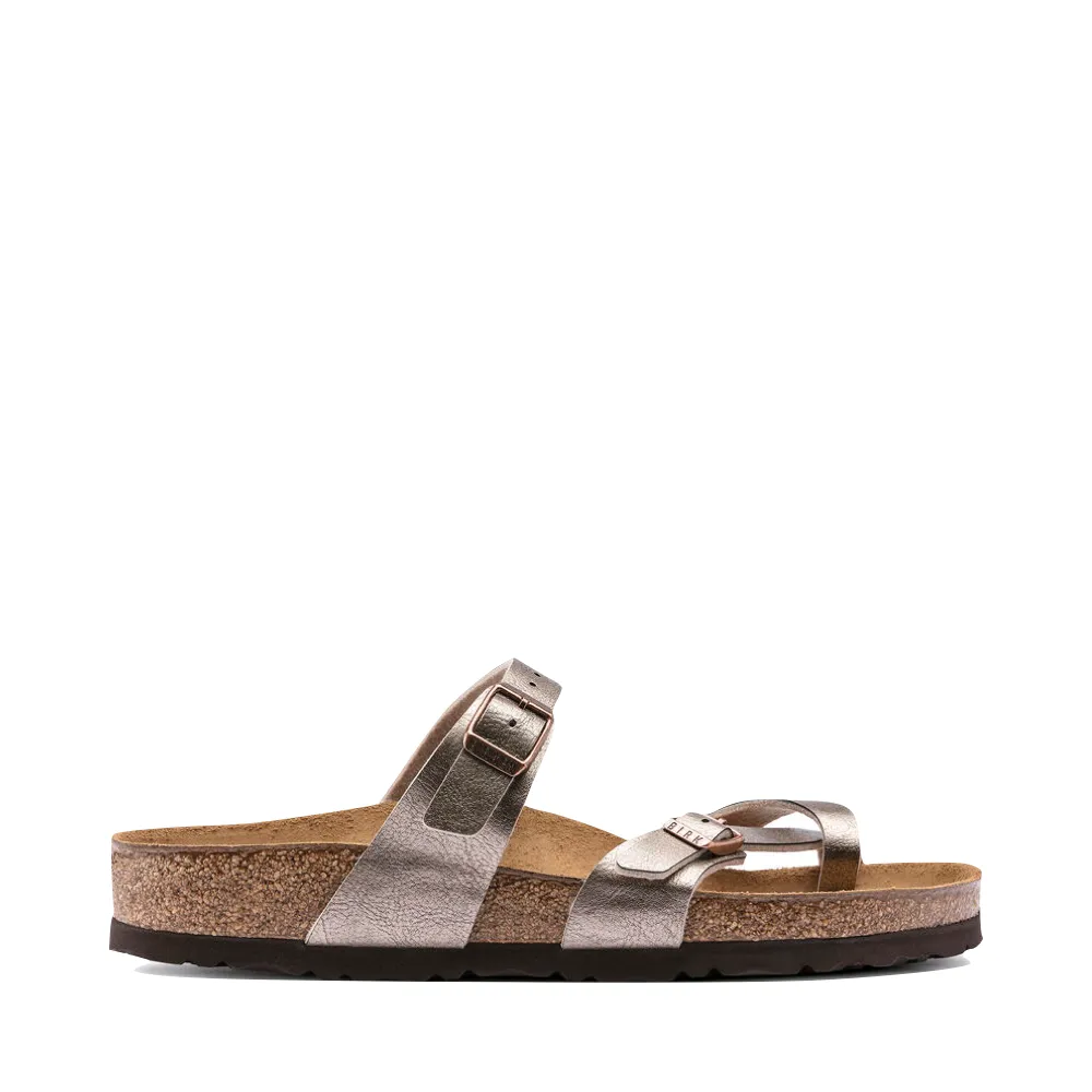 Birkenstock Femme Mayari Birko-Flor Sandale à Boucle d'Orteil en Taupe Métallisé Gracieux