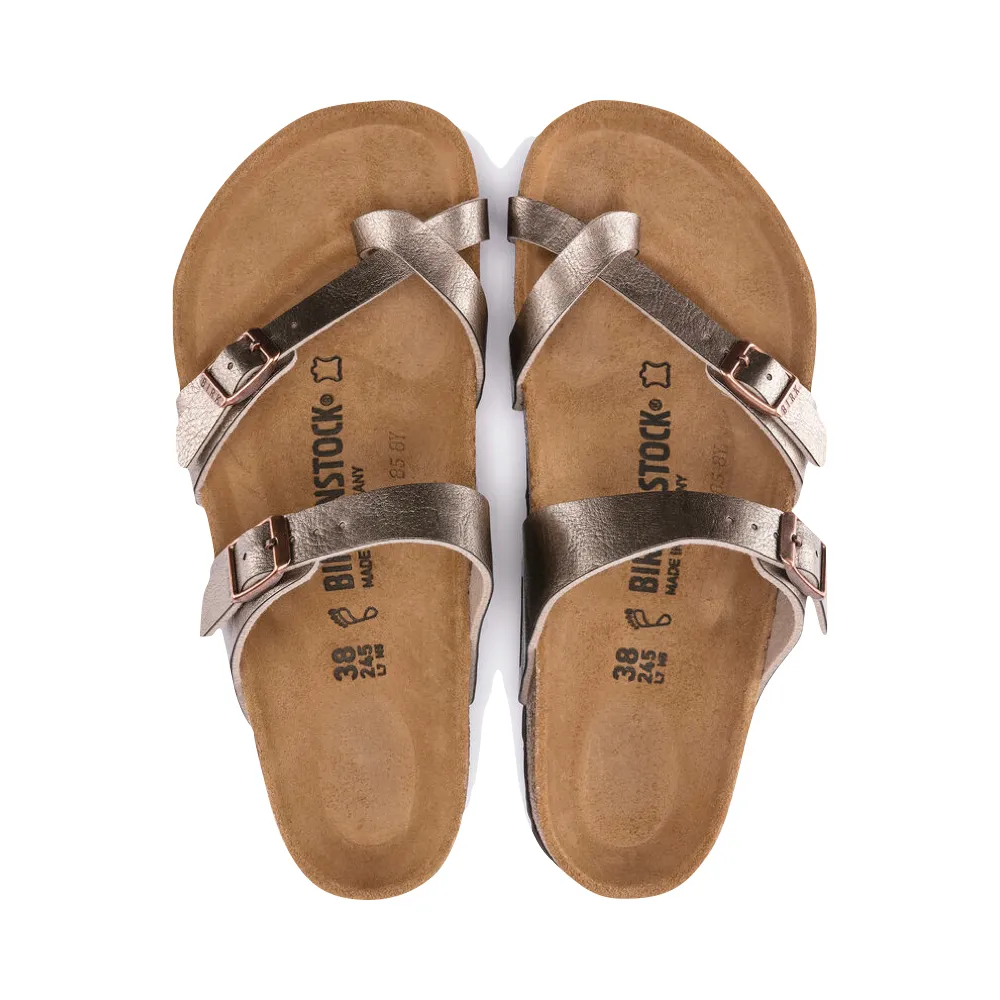 Birkenstock Femme Mayari Birko-Flor Sandale à Boucle d'Orteil en Taupe Métallisé Gracieux