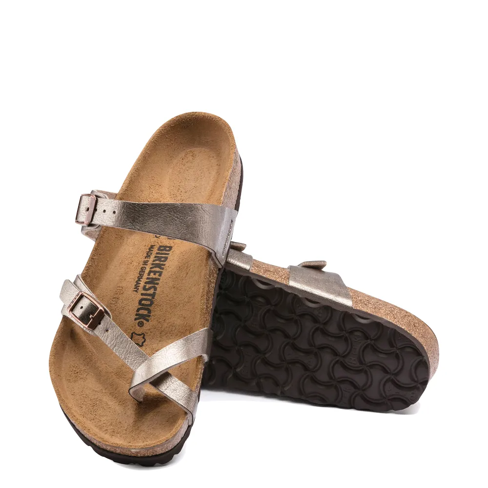 Birkenstock Femme Mayari Birko-Flor Sandale à Boucle d'Orteil en Taupe Métallisé Gracieux