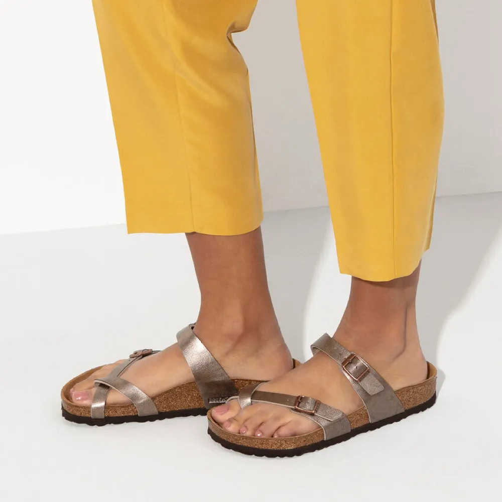 Birkenstock Femme Mayari Birko-Flor Sandale à Boucle d'Orteil en Taupe Métallisé Gracieux