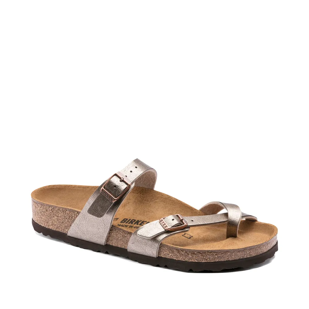 Birkenstock Femme Mayari Birko-Flor Sandale à Boucle d'Orteil en Taupe Métallisé Gracieux
