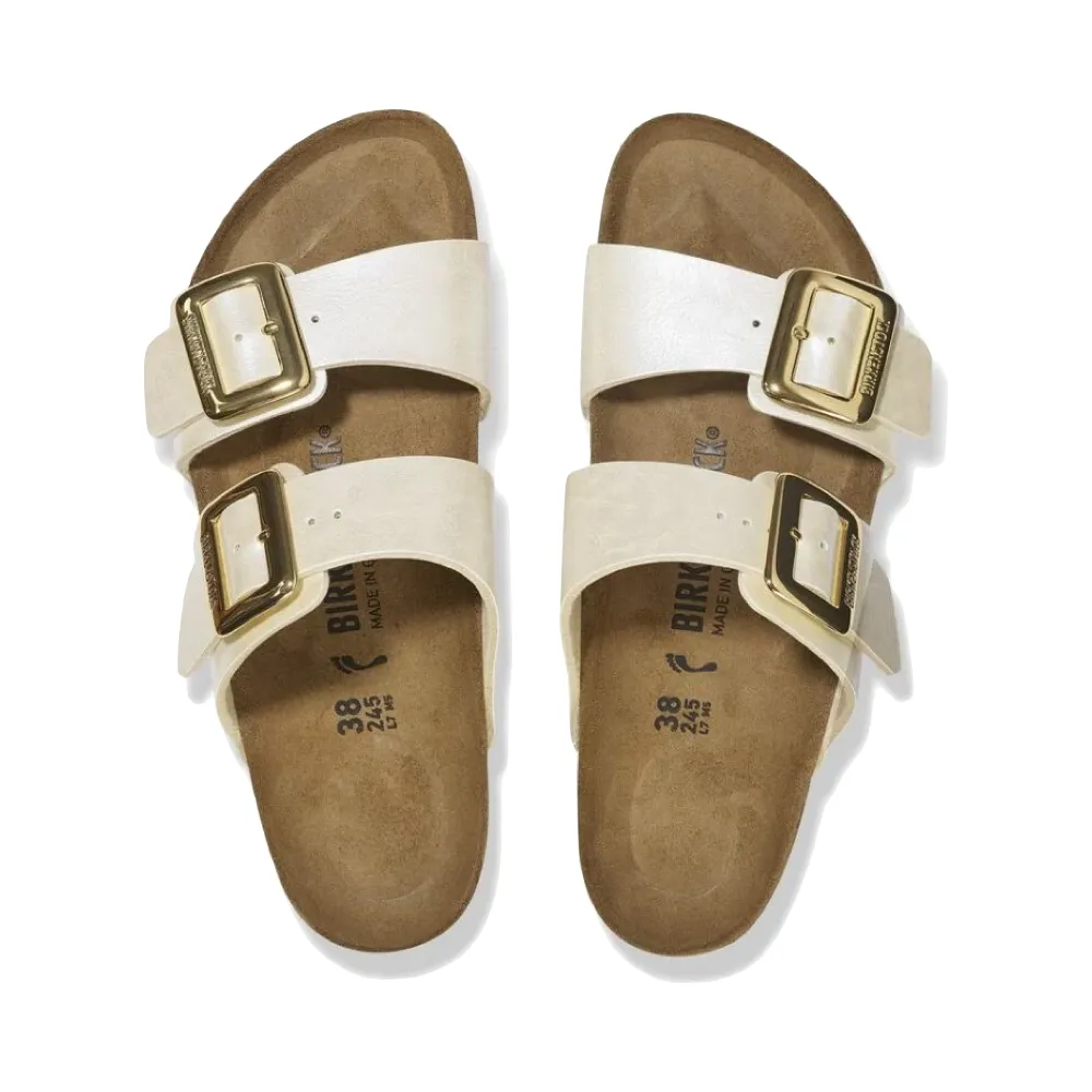 Birkenstock Femme Sydney Luxe Boucle Sandale Birko-Flor en Blanc Perle Gracieux