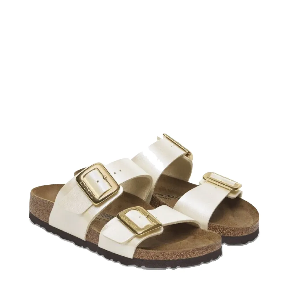 Birkenstock Femme Sydney Luxe Boucle Sandale Birko-Flor en Blanc Perle Gracieux
