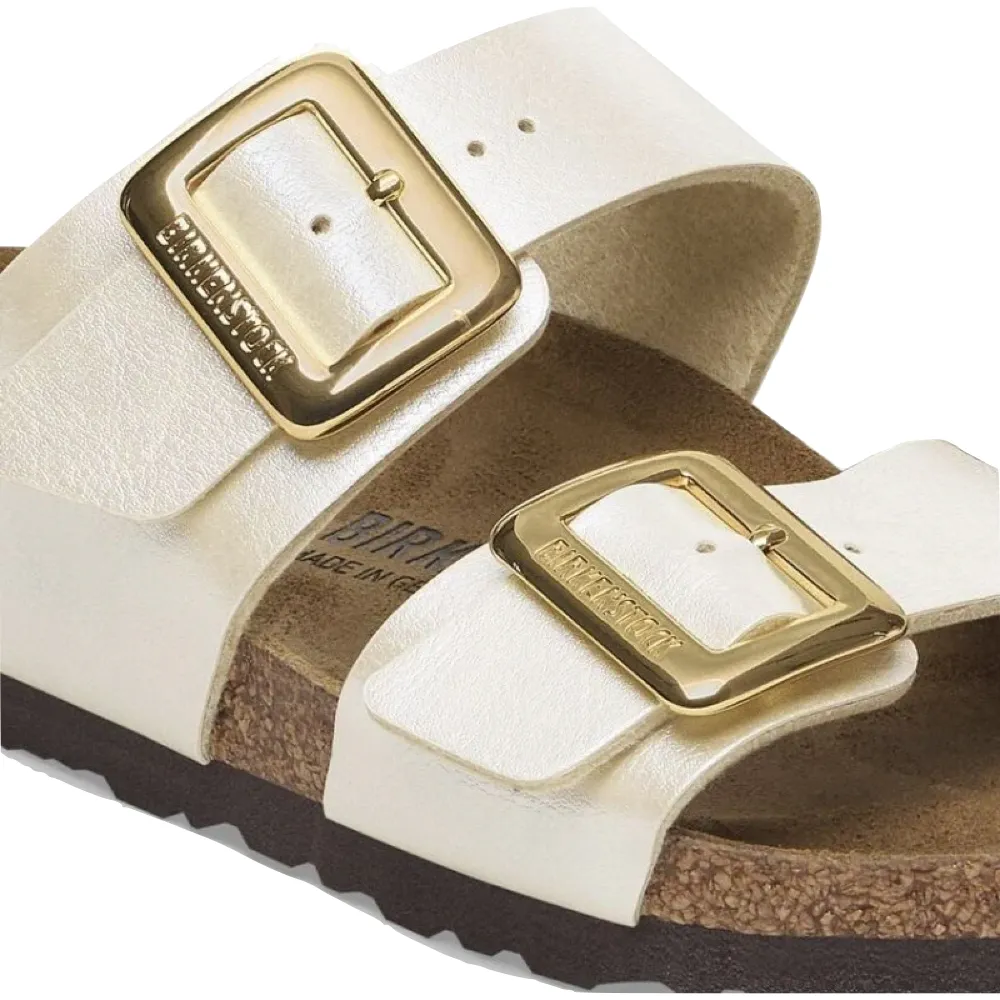 Birkenstock Femme Sydney Luxe Boucle Sandale Birko-Flor en Blanc Perle Gracieux
