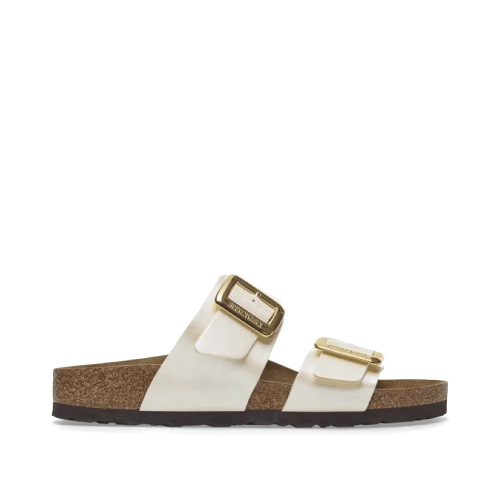 Birkenstock Femme Sydney Luxe Boucle Sandale Birko-Flor en Blanc Perle Gracieux