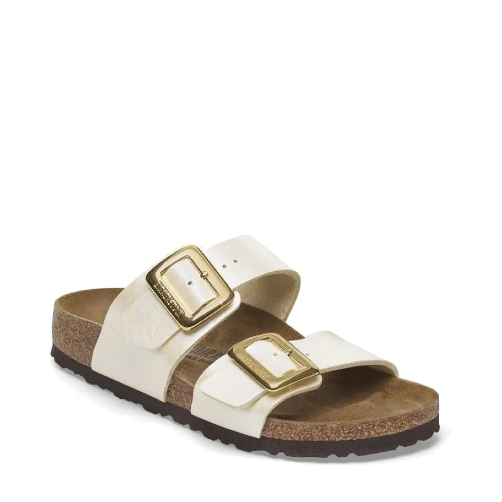Birkenstock Femme Sydney Luxe Boucle Sandale Birko-Flor en Blanc Perle Gracieux