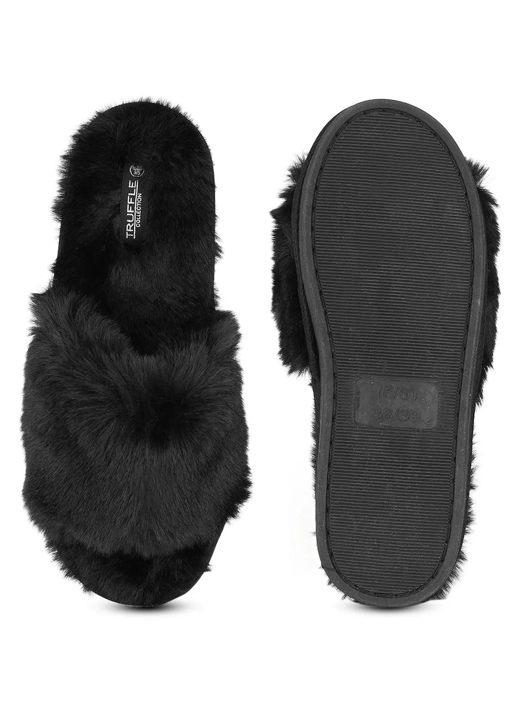 Chausson d'hiver chaud et confortable en fourrure noire (TC-INDSLIP3-BLK)