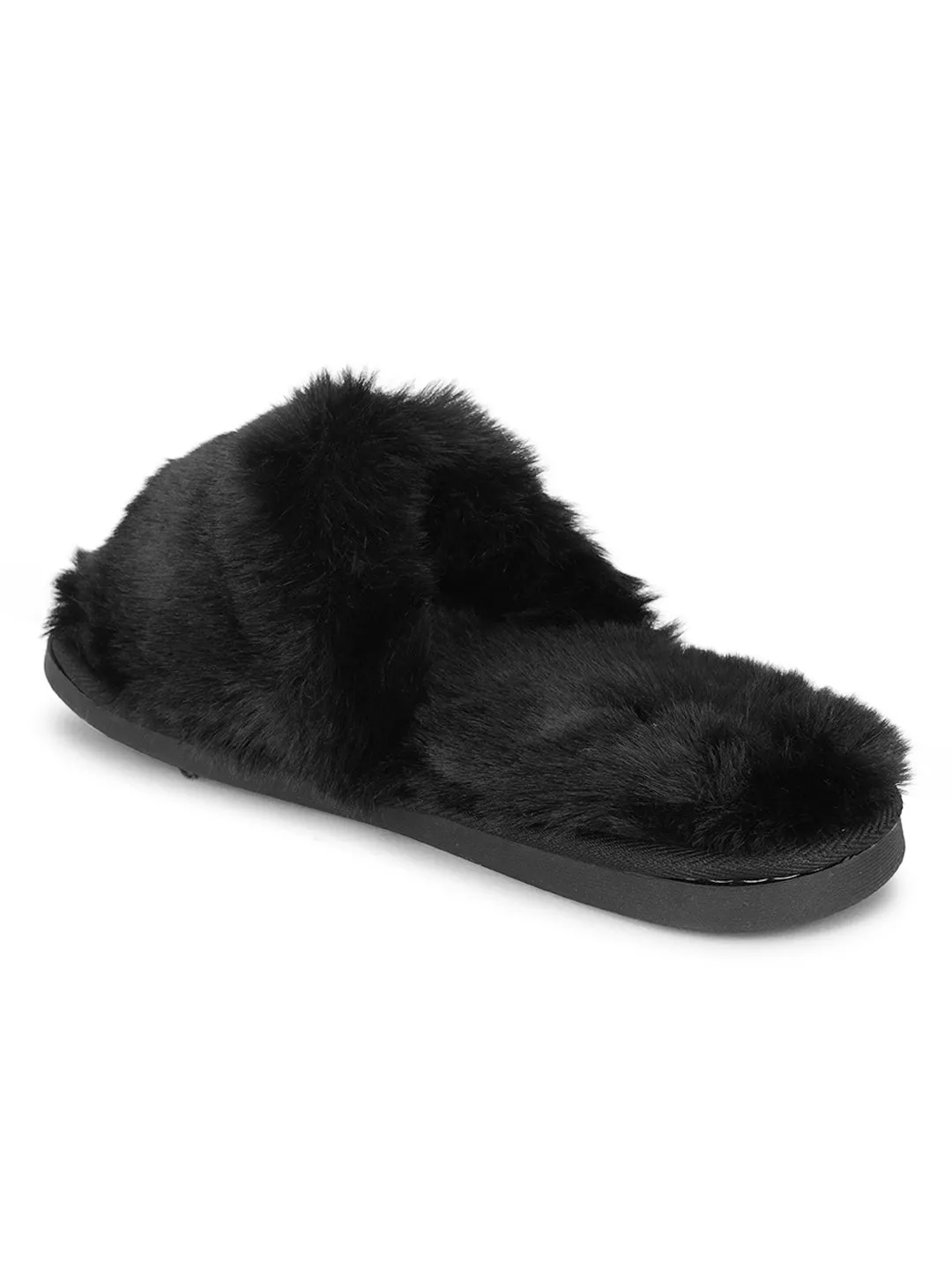 Chausson d'hiver chaud et confortable en fourrure noire (TC-INDSLIP3-BLK)