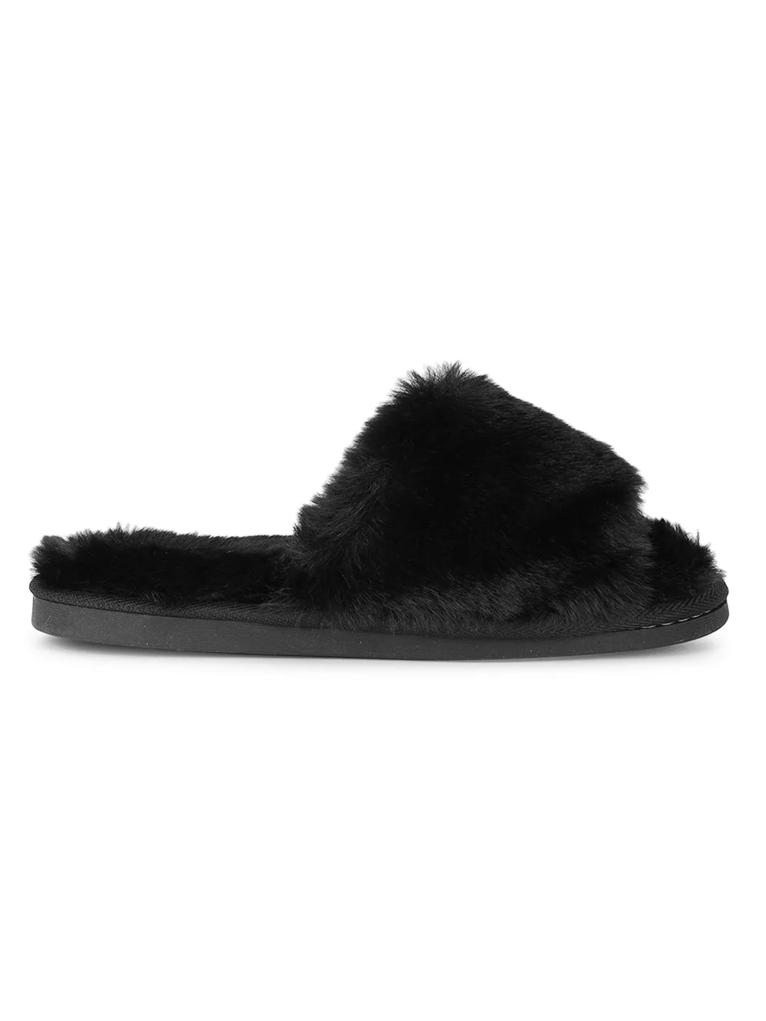 Chausson d'hiver chaud et confortable en fourrure noire (TC-INDSLIP3-BLK)