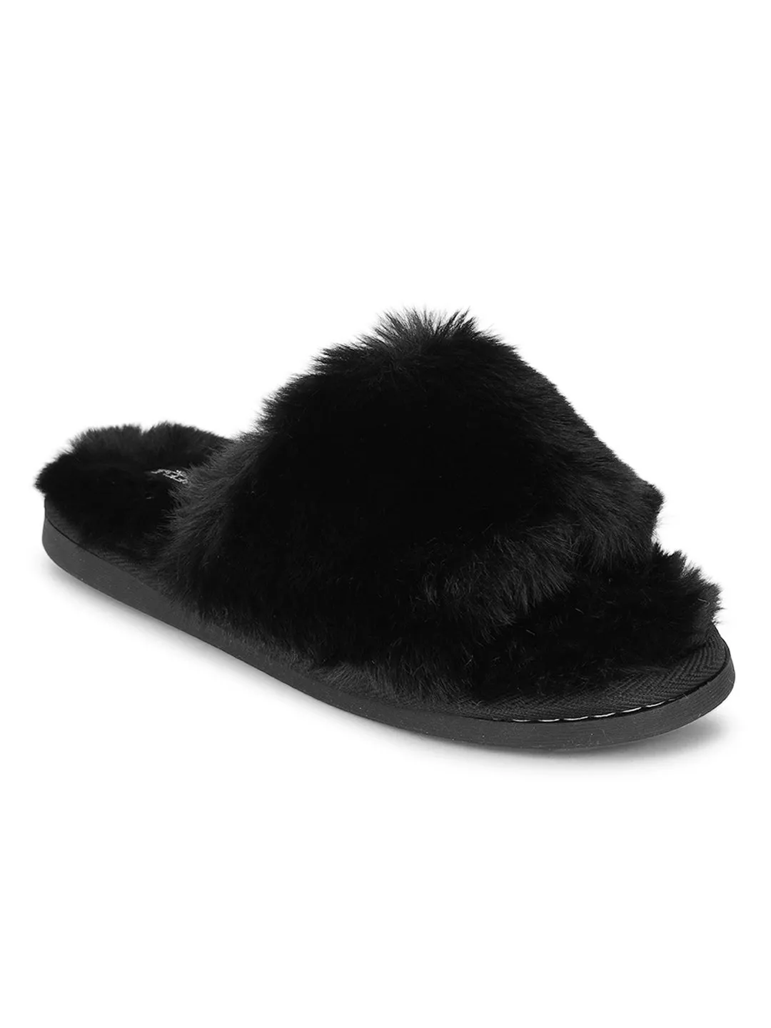 Chausson d'hiver chaud et confortable en fourrure noire (TC-INDSLIP3-BLK)