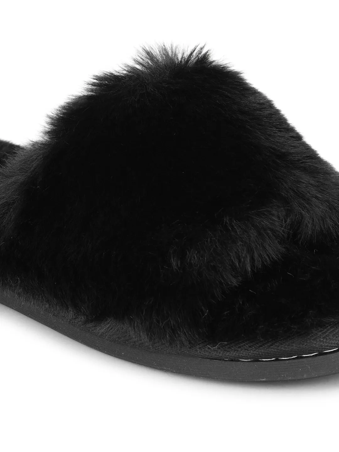 Chausson d'hiver chaud et confortable en fourrure noire (TC-INDSLIP3-BLK)