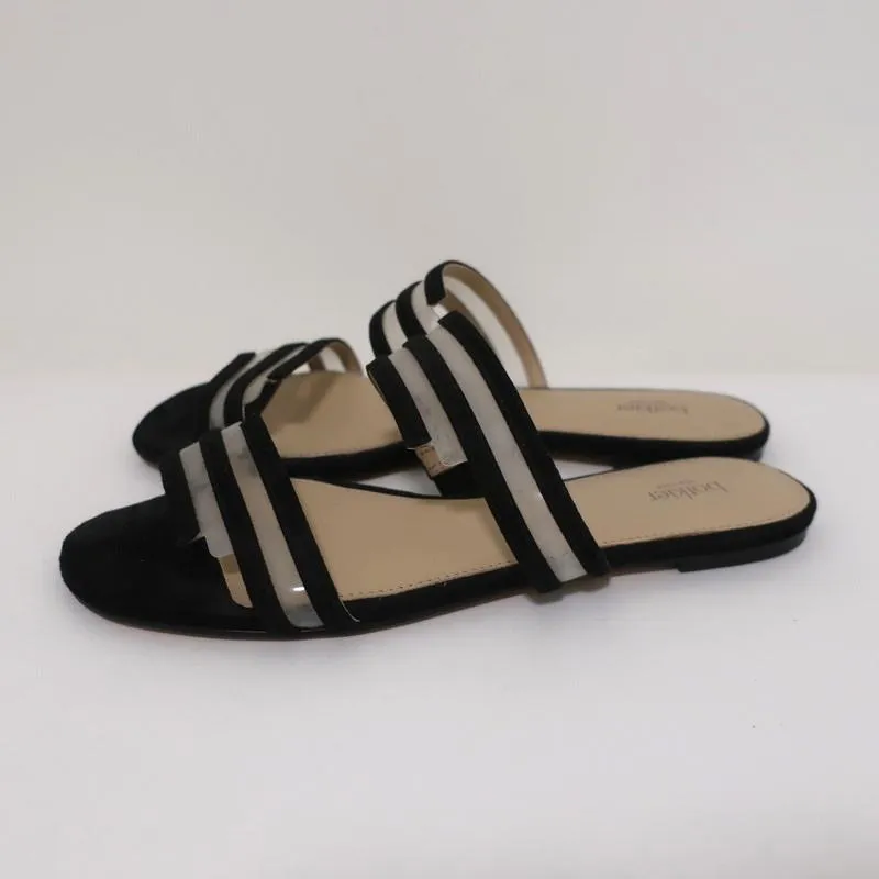 Botkier Maisie Sandales Plates à Glissière Suède Noir & PVC Transparent Taille 7