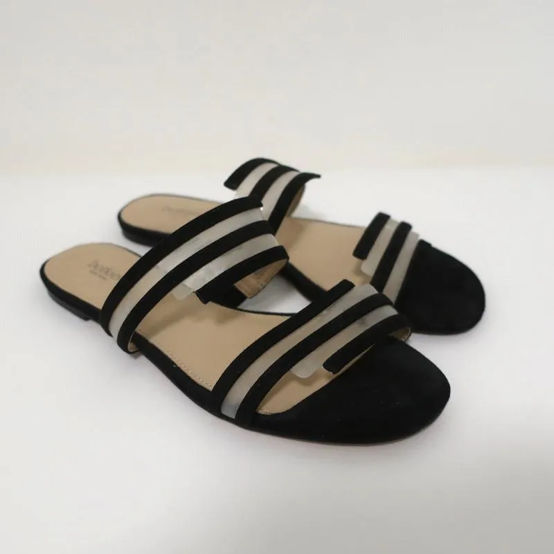 Botkier Maisie Sandales Plates à Glissière Suède Noir & PVC Transparent Taille 7