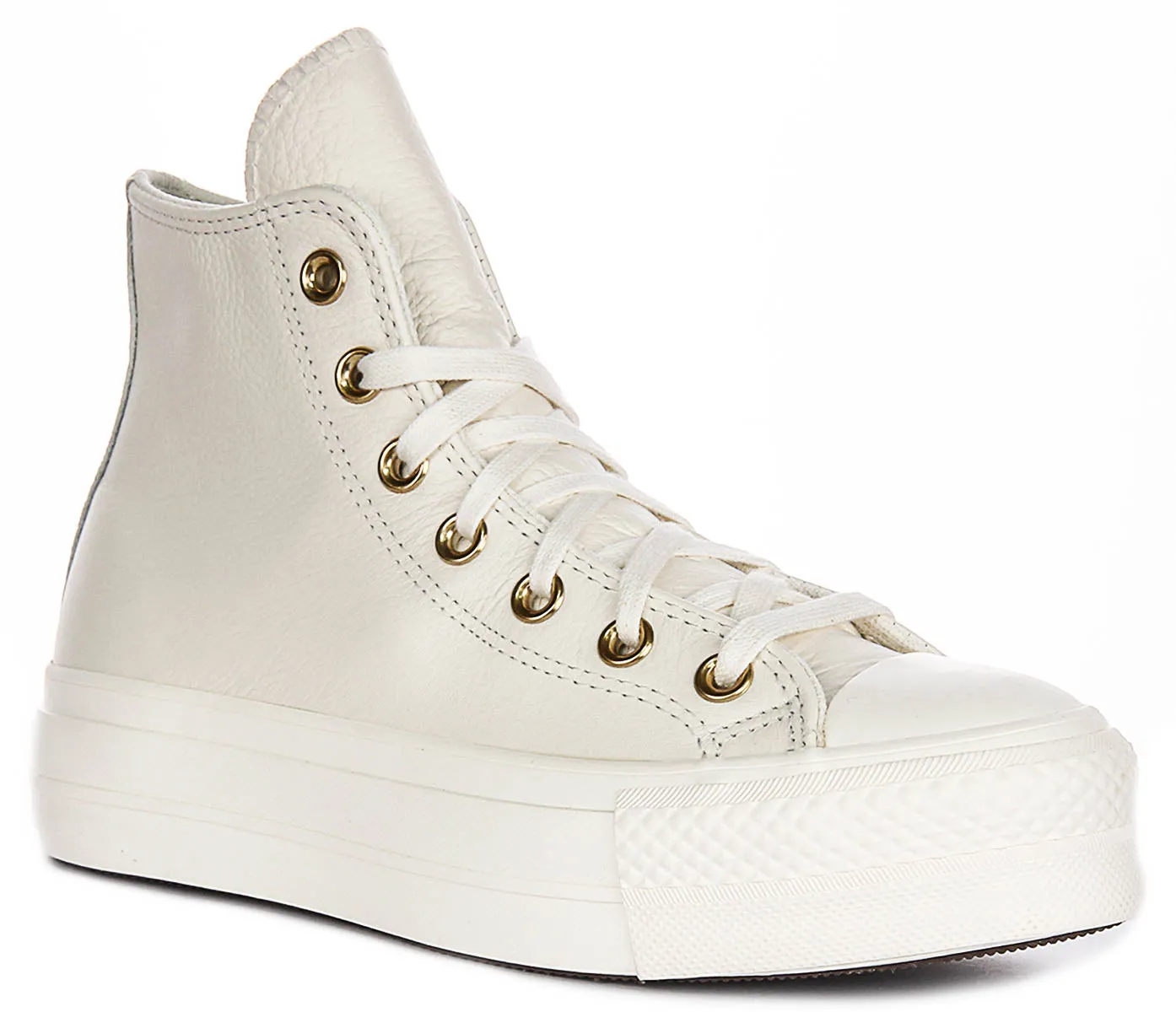 Converse All Star Lift Hi A12764C en cuir crème or Converse