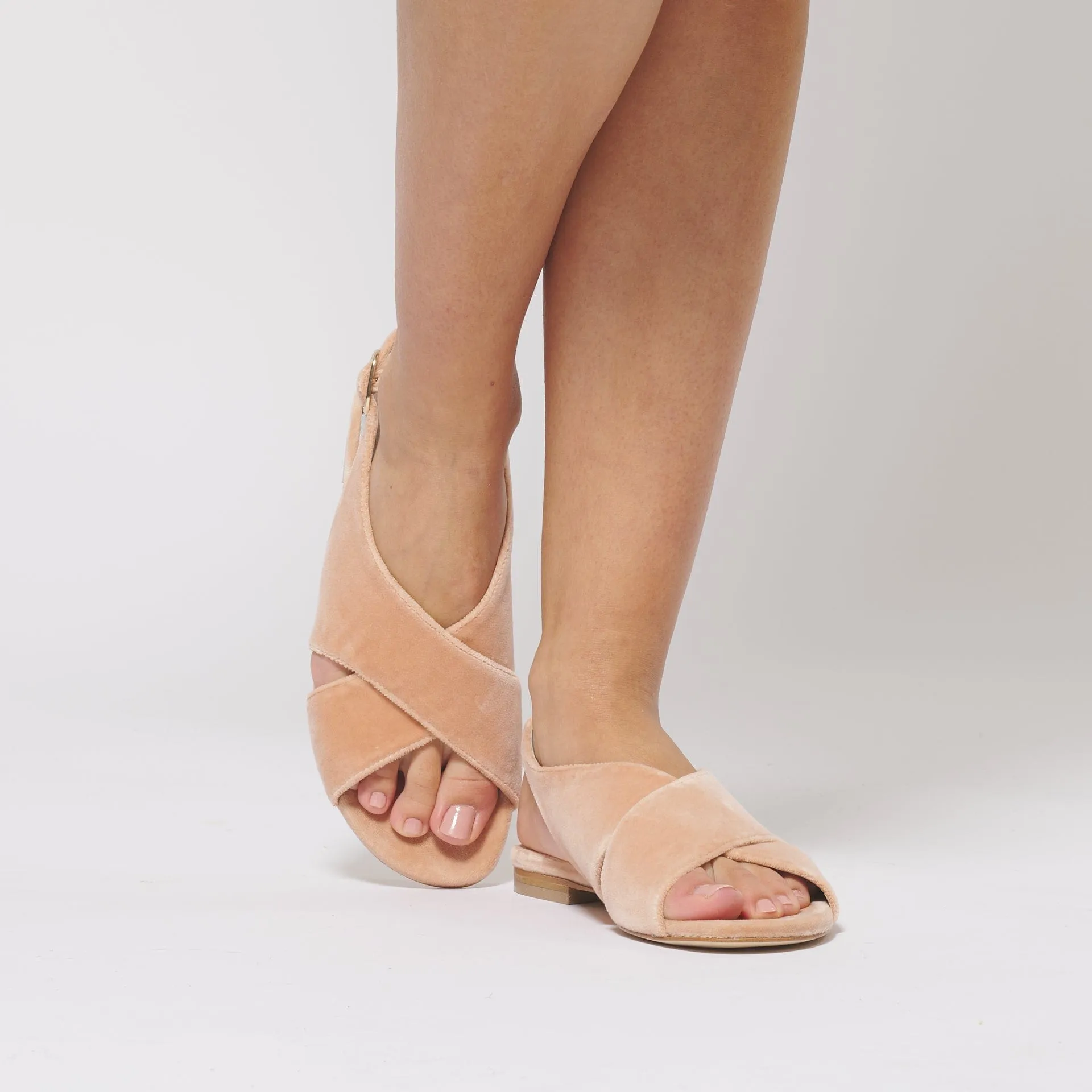 Sandales à bride arrière en velours de coton végan | Rose poudré