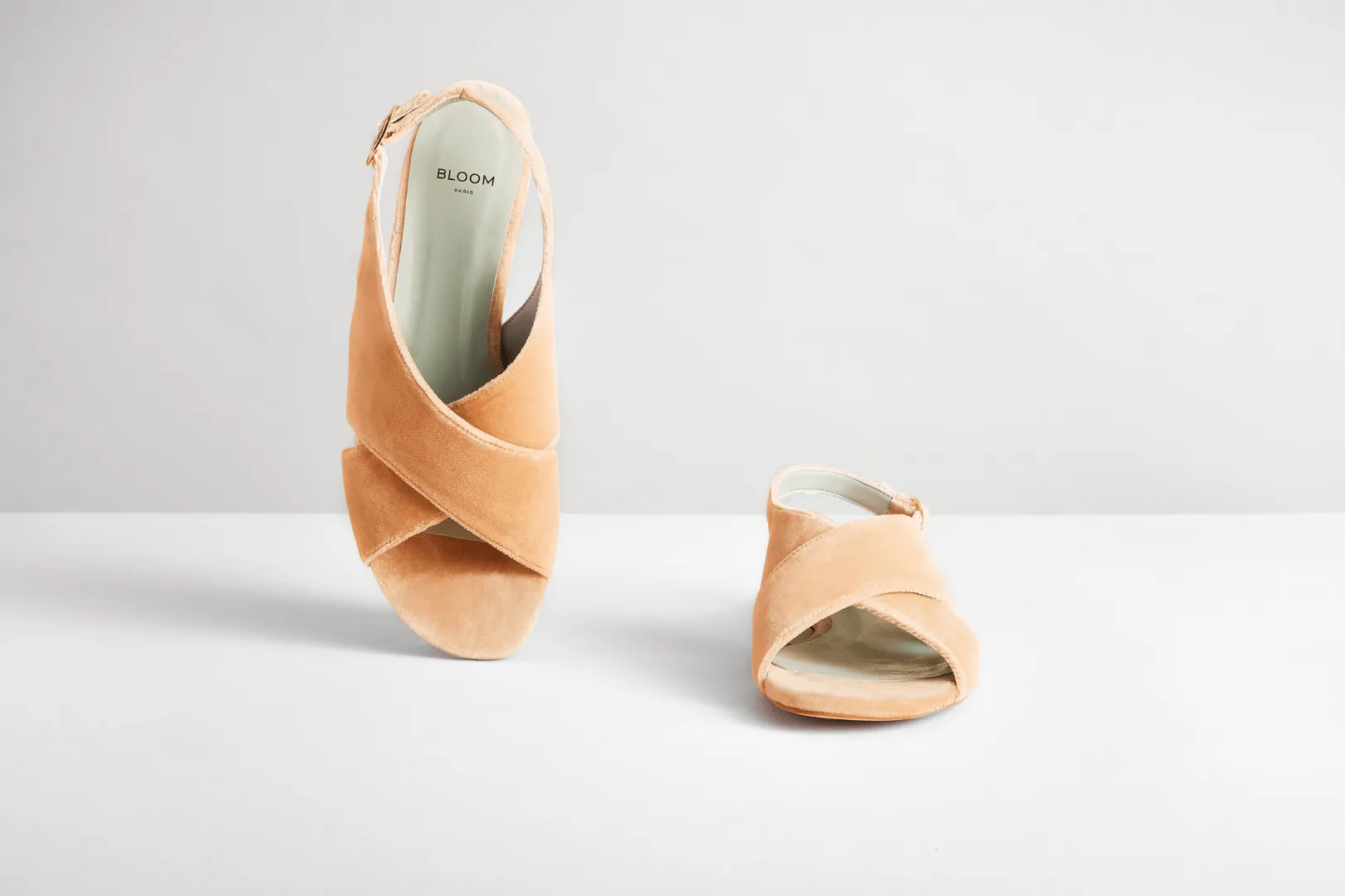 Sandales à bride arrière en velours de coton végan | Rose poudré
