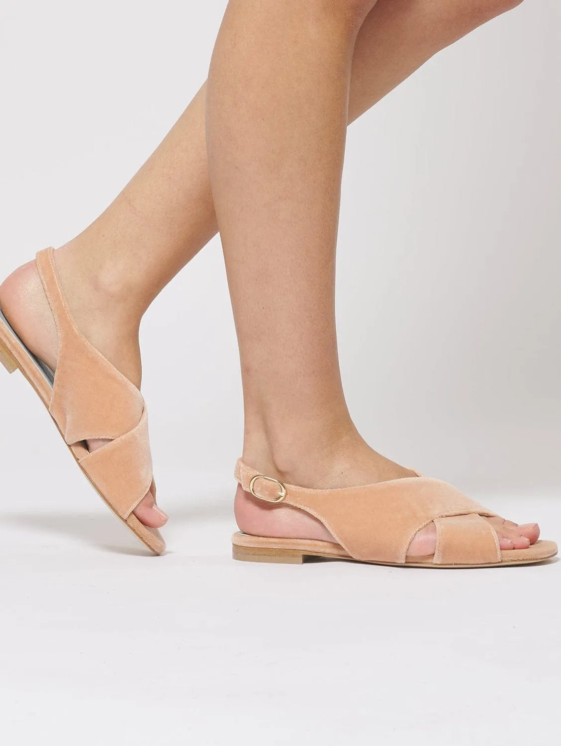 Sandales à bride arrière en velours de coton végan | Rose poudré