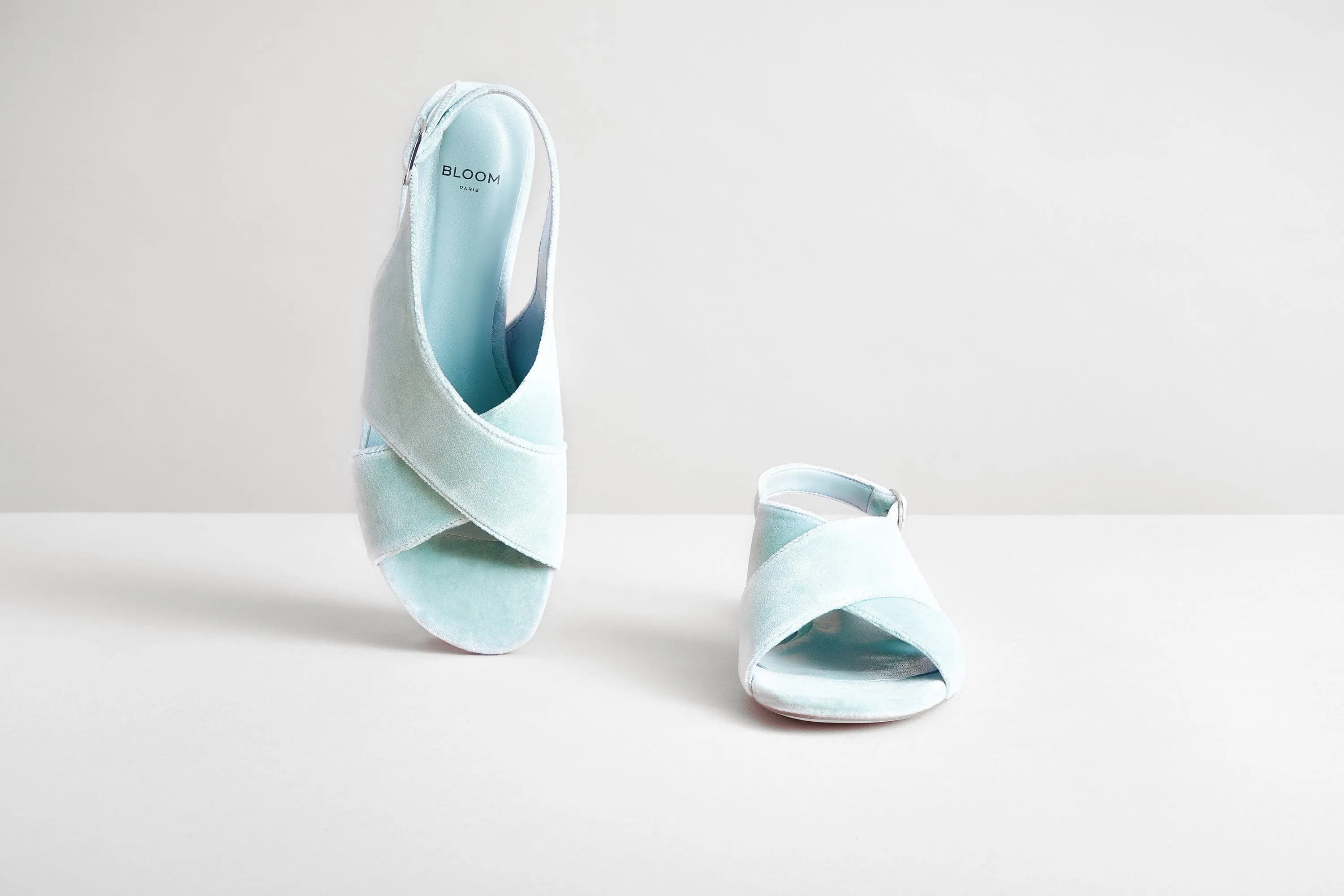 Sandales Compensées Végan en Velours de Coton | Bleu Giada