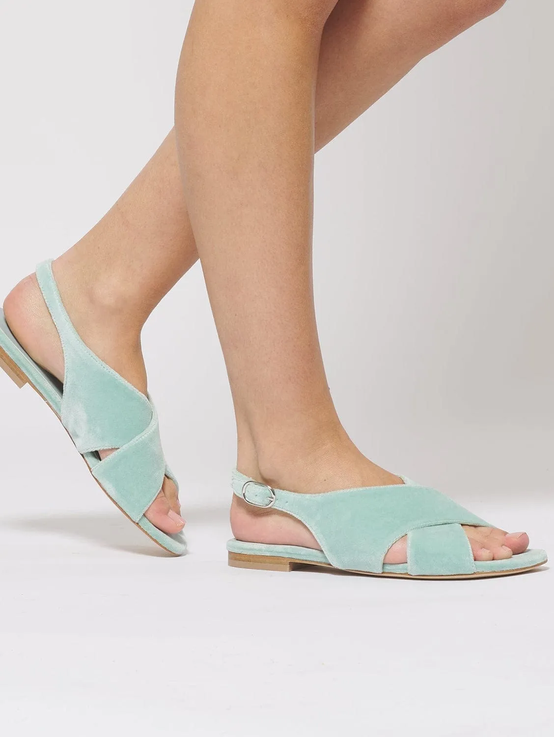 Sandales Compensées Végan en Velours de Coton | Bleu Giada