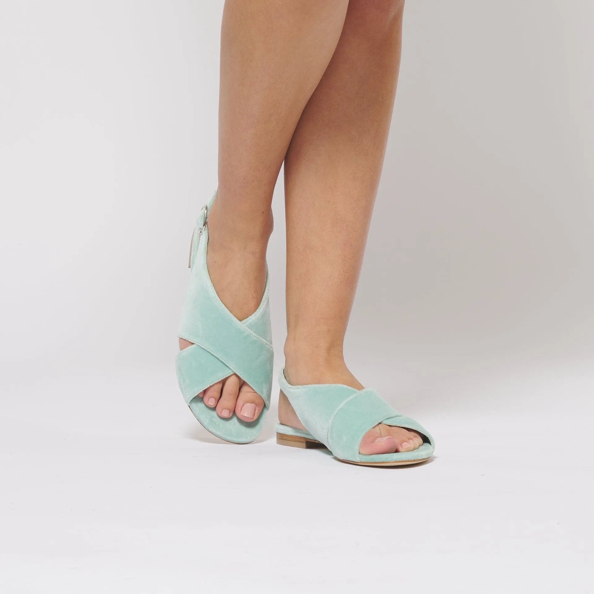 Sandales Compensées Végan en Velours de Coton | Bleu Giada