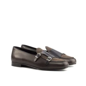 Dapperfam Shoes DapperFam Rialto in Brown / Dark Brown / Black Men's Flannel & Italian Leather Monk Slipper