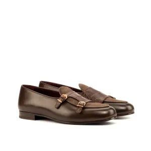 Dapperfam Shoes DapperFam Rialto in Brown / Dark Brown Men's Linen & Italian Leather Monk Slipper