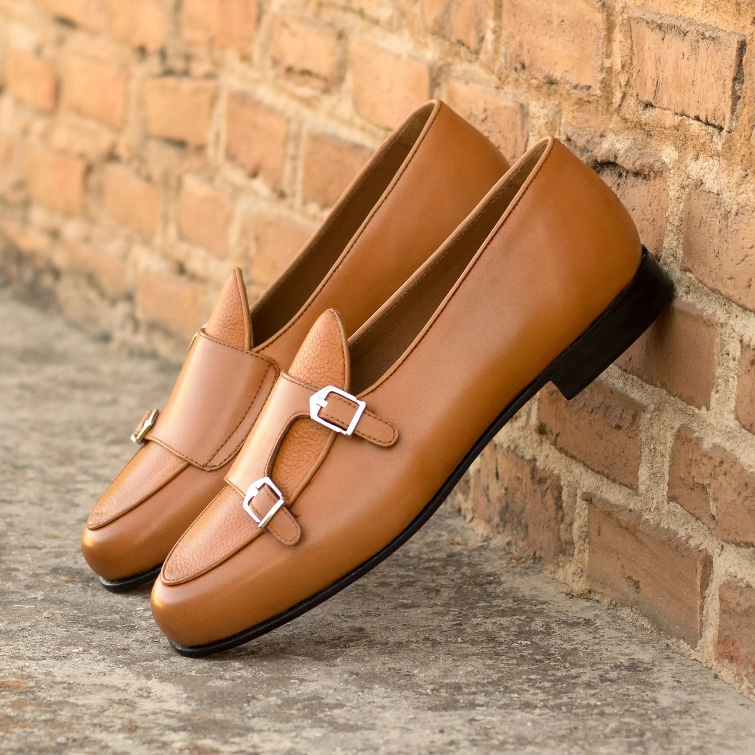Chaussures Dapperfam DapperFam Rialto en Cognac Mocassin Moine en Cuir Italien et Cuir Pleine Fleur pour Homme