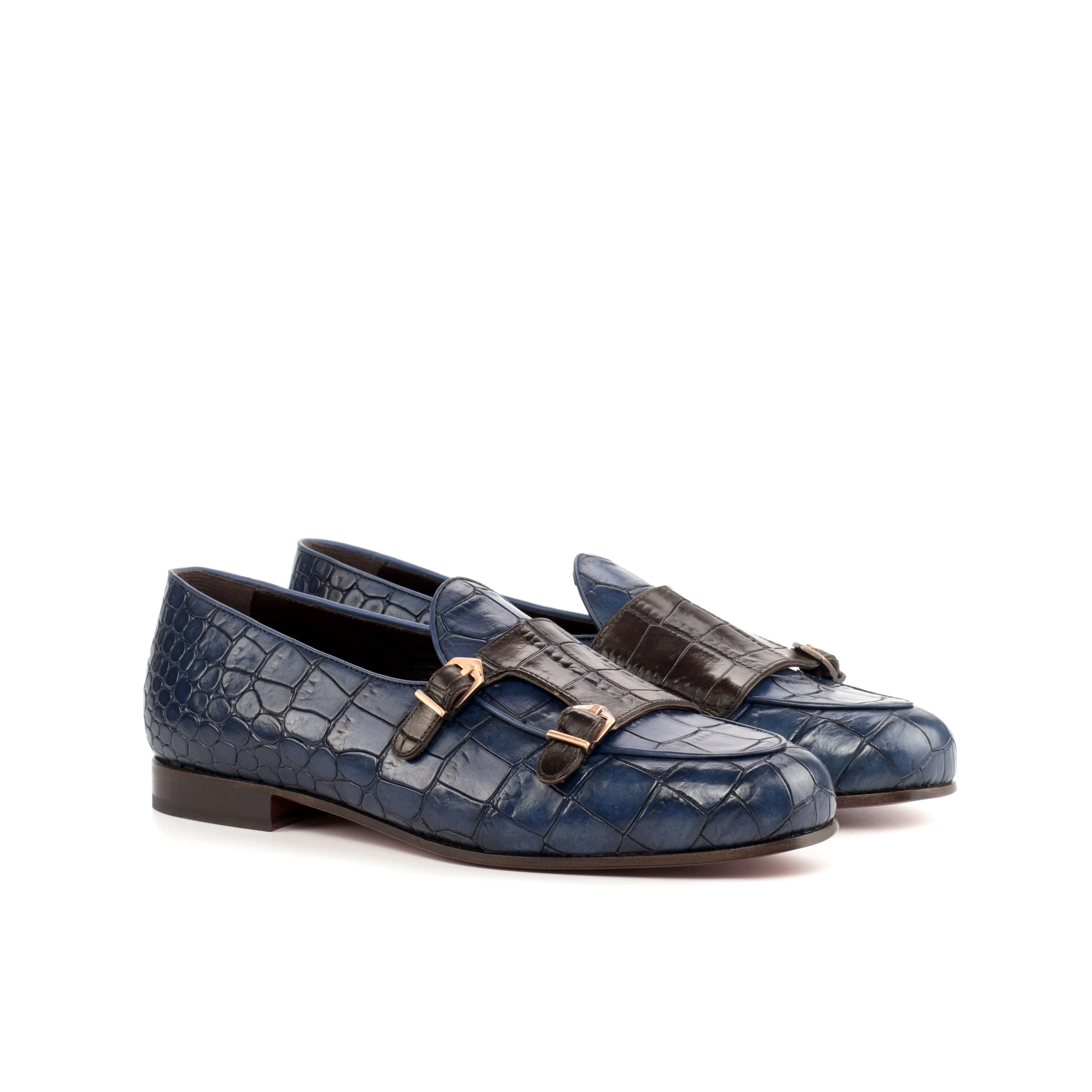 Dapperfam Shoes DapperFam Rialto en Cuir Italien pour Hommes, Marron Foncé / Marine, Mocassin à Boucle